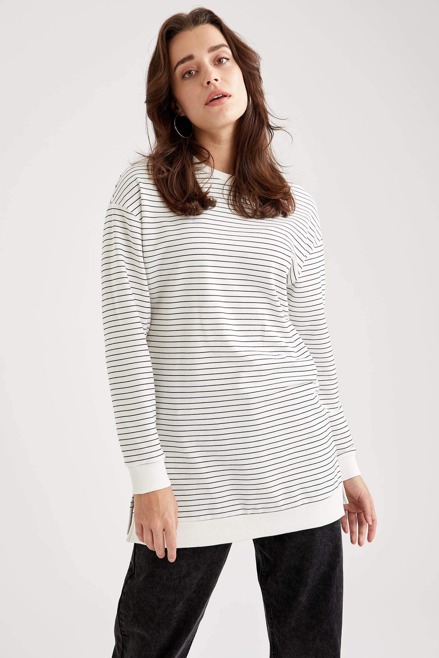 Çizgili Relax Fit Örme Tunik
