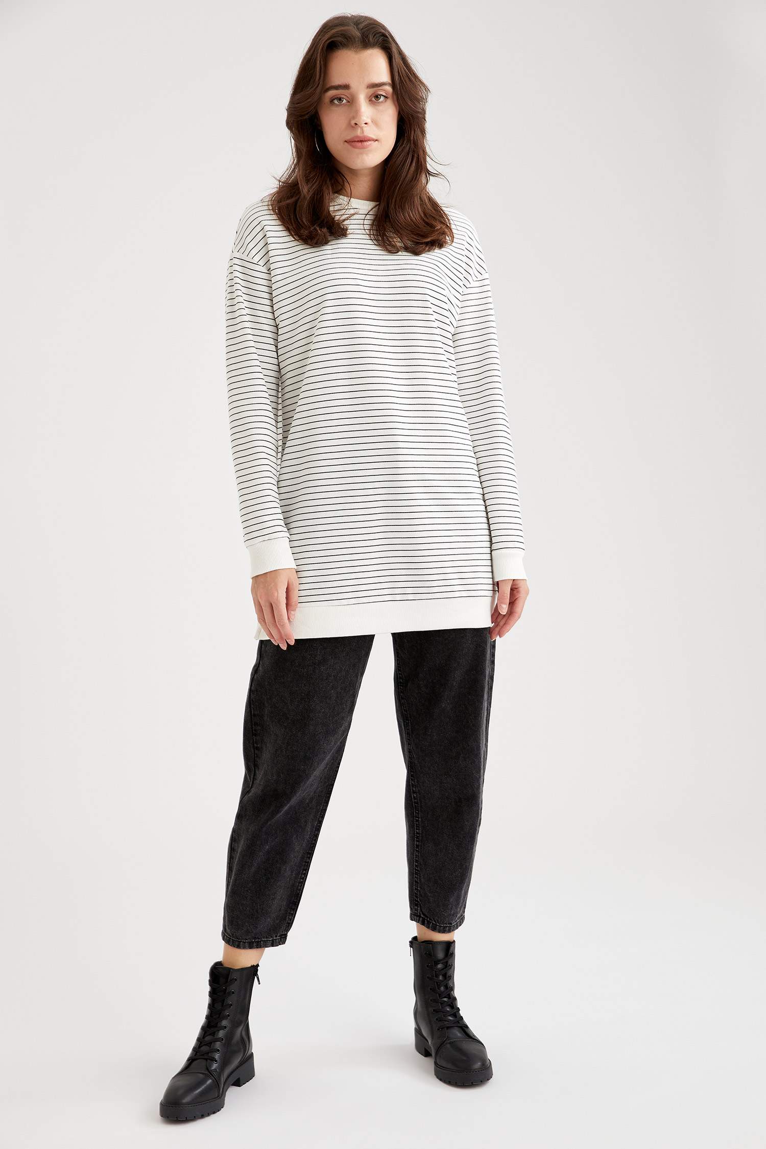 Çizgili Relax Fit Örme Tunik