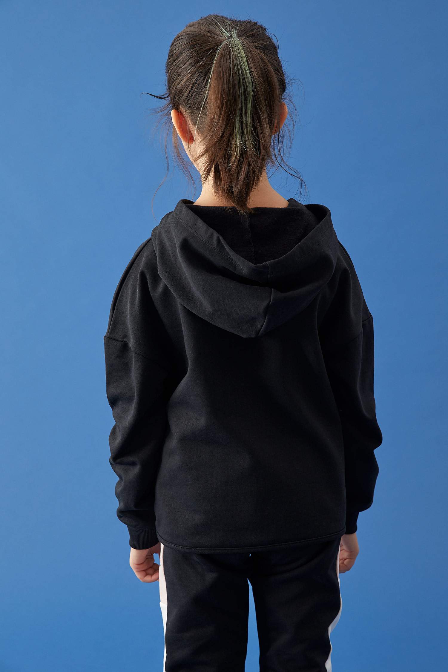 Kız Çocuk Relax Fit Yazı Baskılı Kapüşonlu Sweatshirt