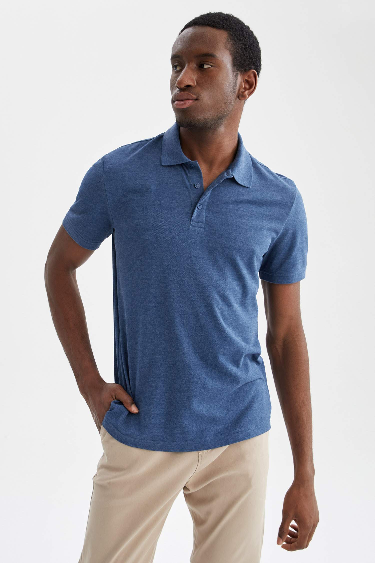 Regular Fit Polo Yaka Basic Pamuklu Penye Tişört