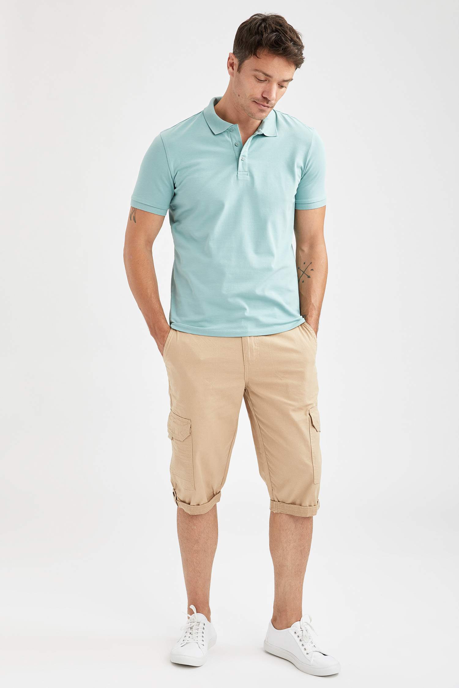 Slim Fit Polo Yaka Basic Kısa Kollu Pamuklu Penye Tişört