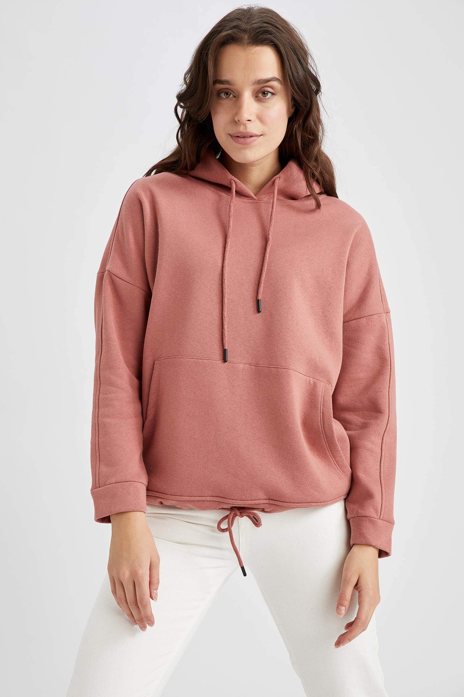 Kapüşonlu Kanguru Cepli Sweat Tunik