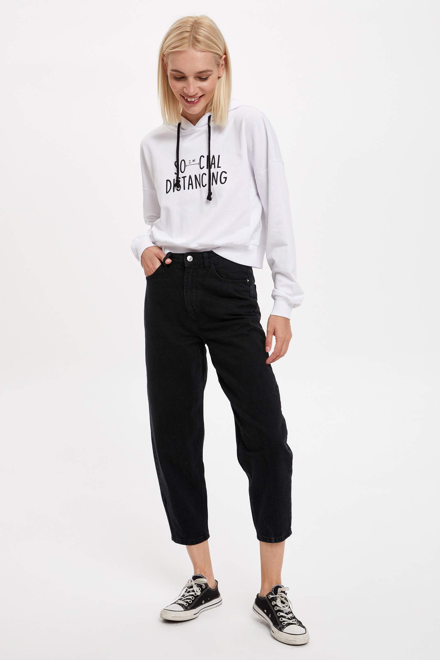 Pug Baskılı Crop Sweatshirt