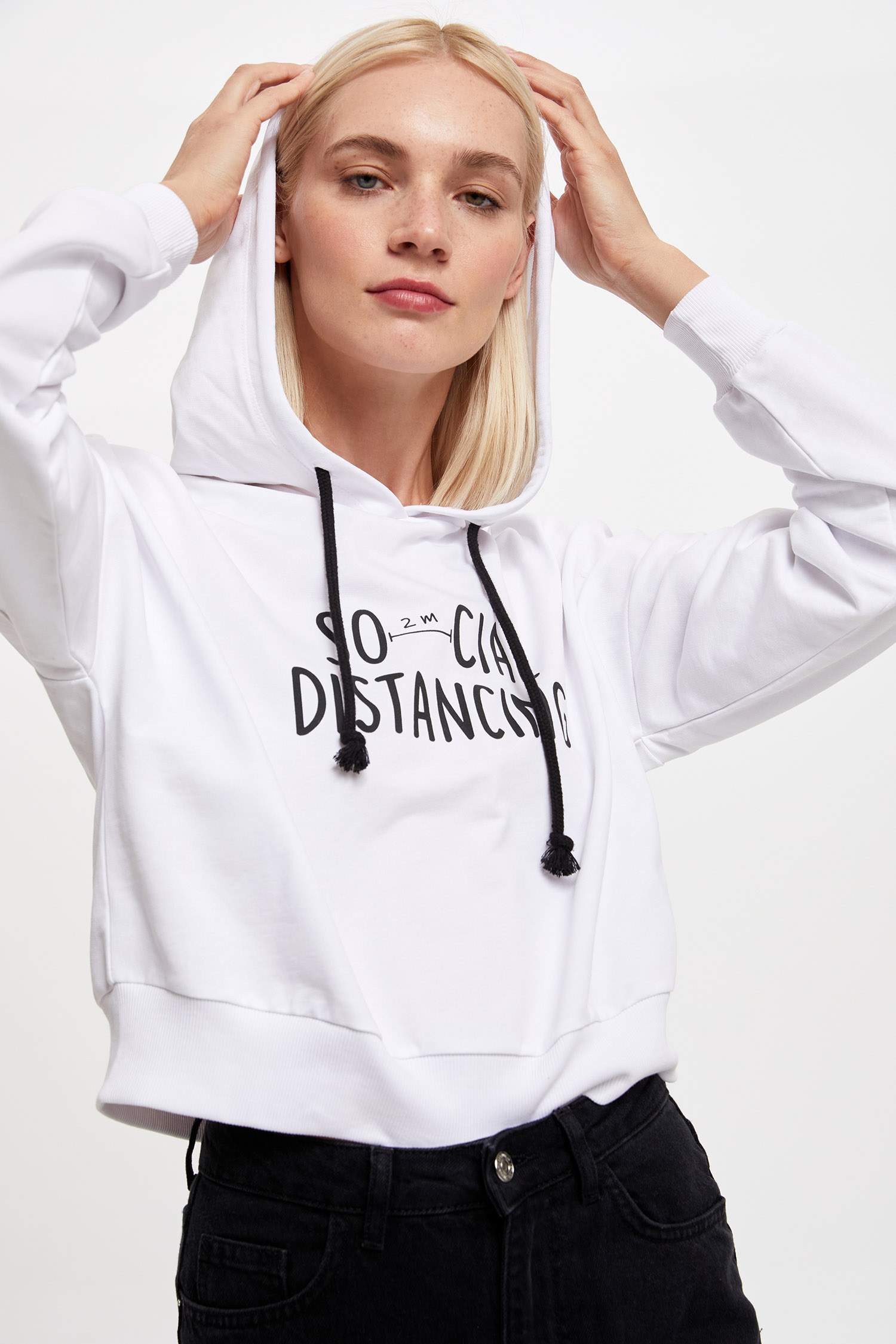 Pug Baskılı Crop Sweatshirt