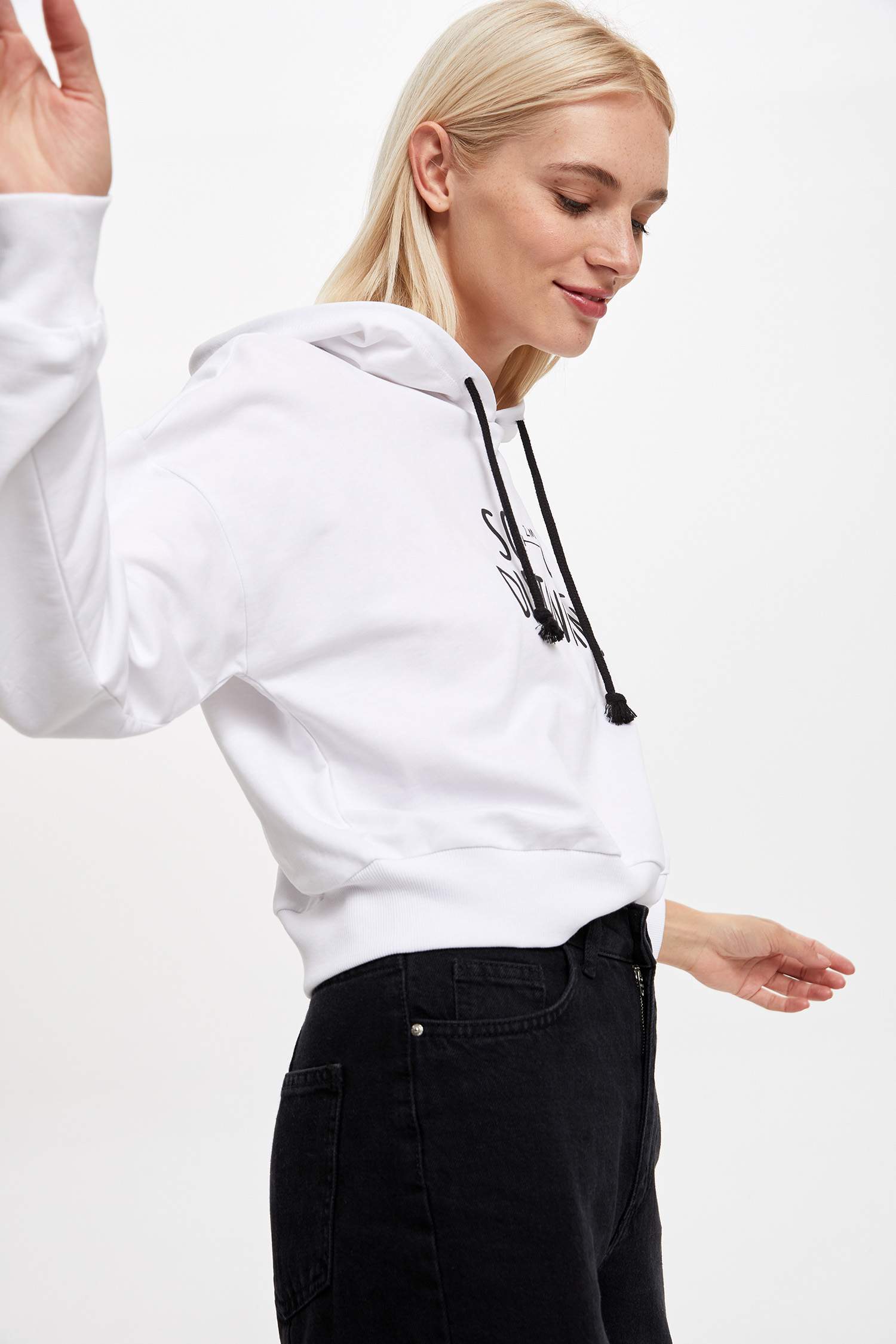 Pug Baskılı Crop Sweatshirt