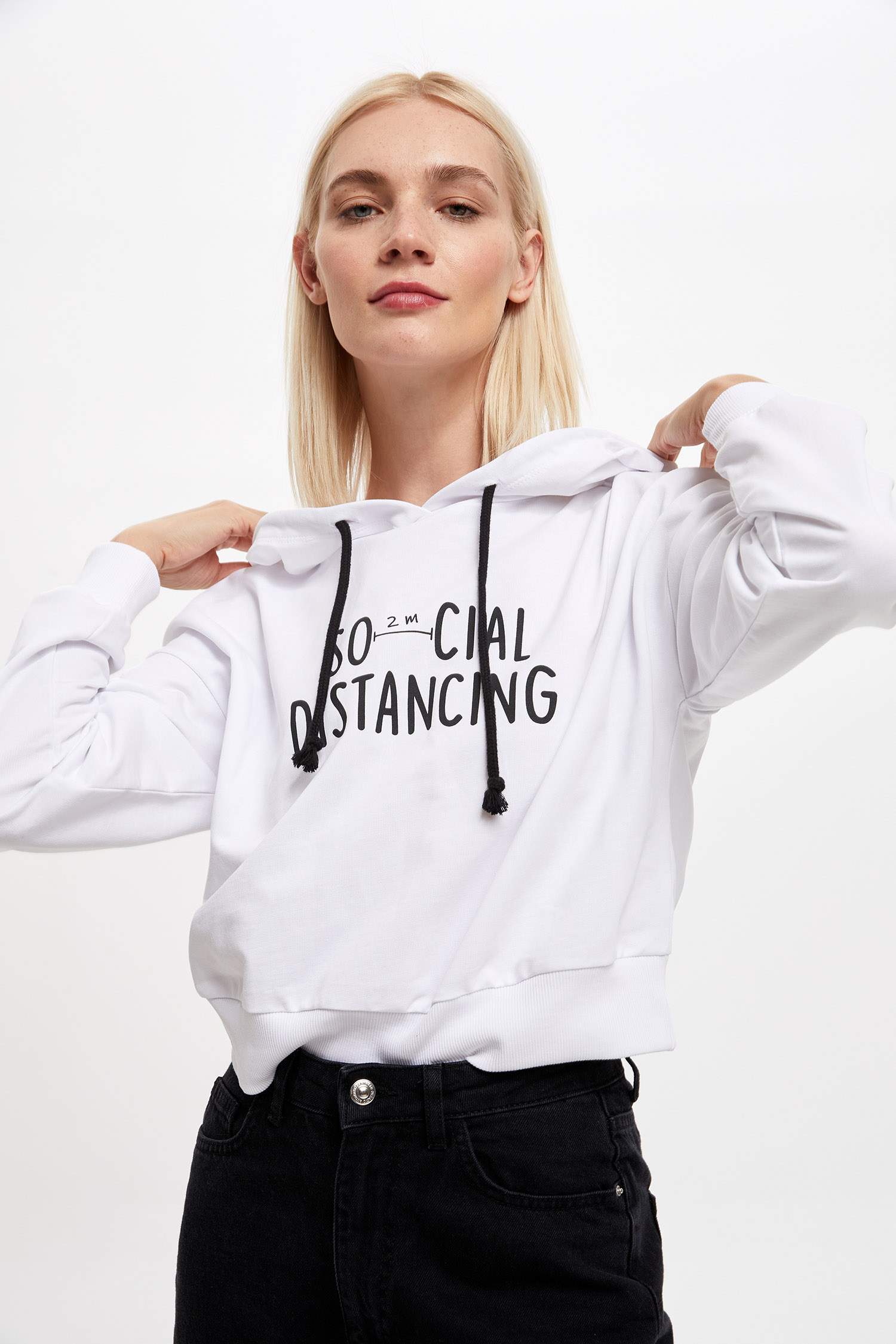 Pug Baskılı Crop Sweatshirt