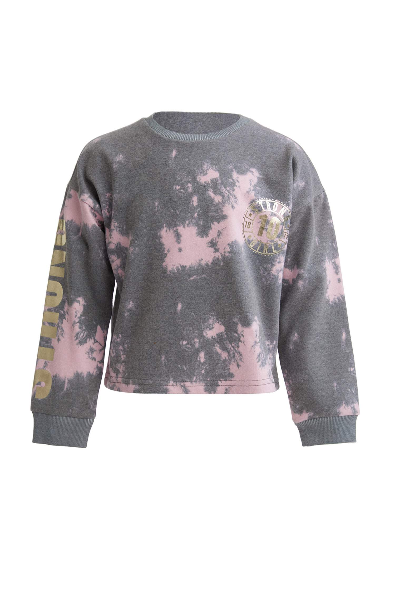 Kız Çocuk Yazı Baskılı Batik Desenli Crop Sweatshirt