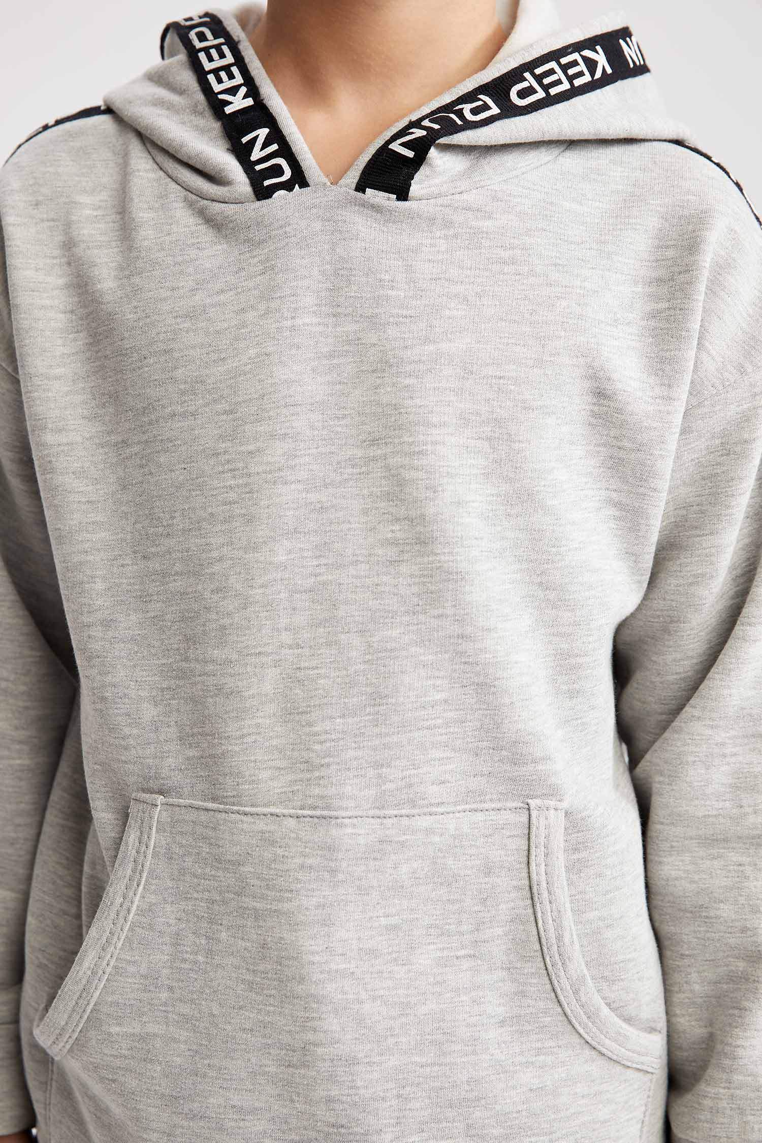 Erkek Çocuk Kapüşonlu Kanguru Cepli Baskılı İçi Yumuşak Tüylü Sweatshirt