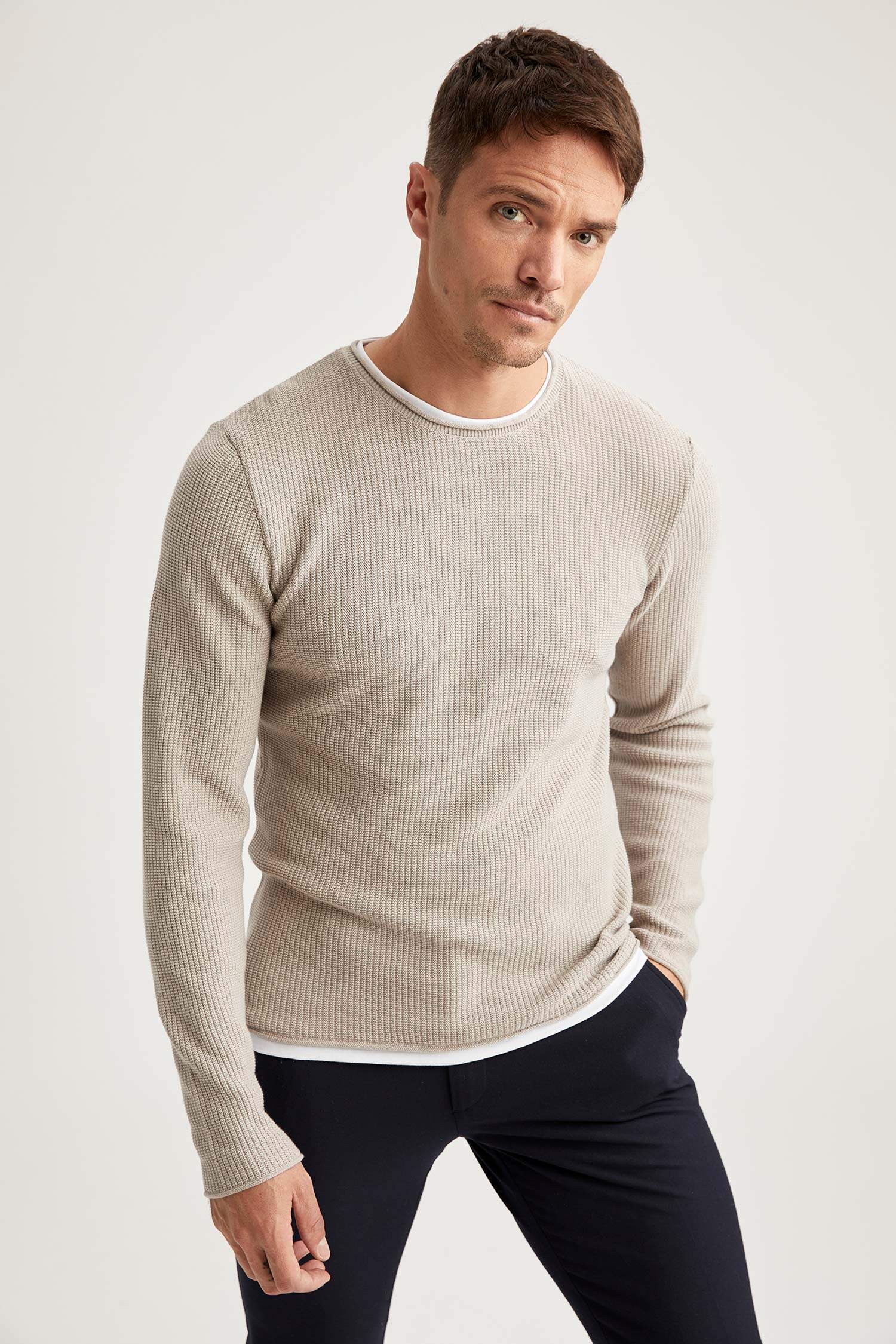 Slim Fit Bisiklet Yaka Triko Kazak