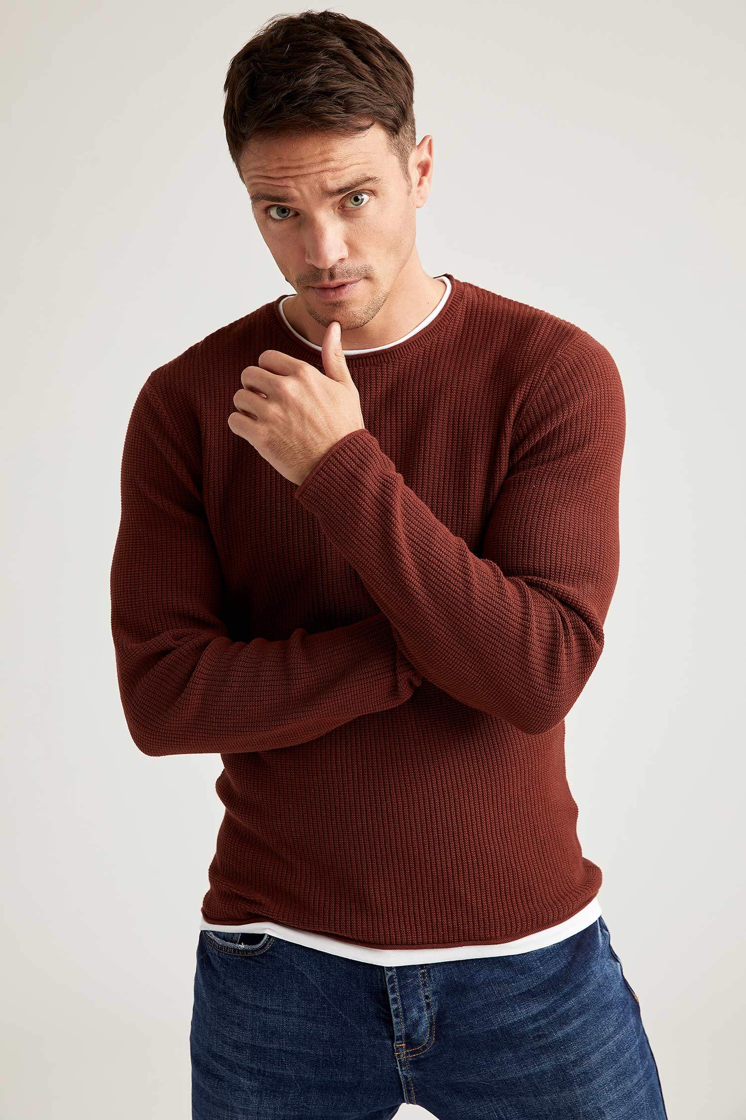Slim Fit Bisiklet Yaka Triko Kazak