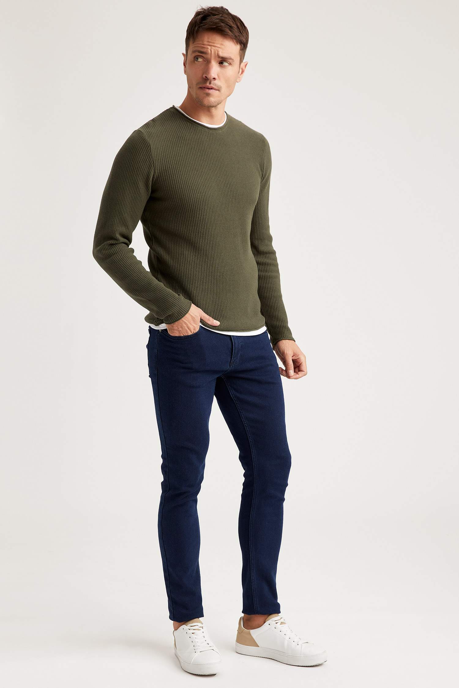 Slim Fit Bisiklet Yaka Triko Kazak