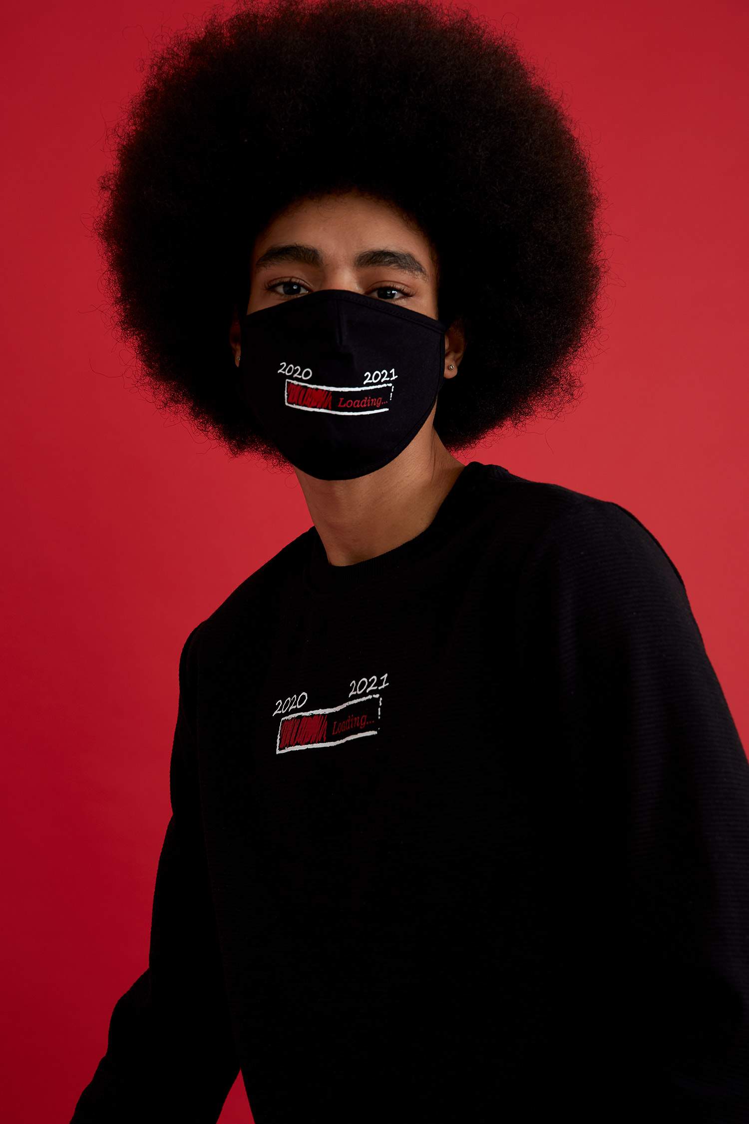 Yılbaşı Baskılı Bisiklet Yaka Sweatshirt ve Maske