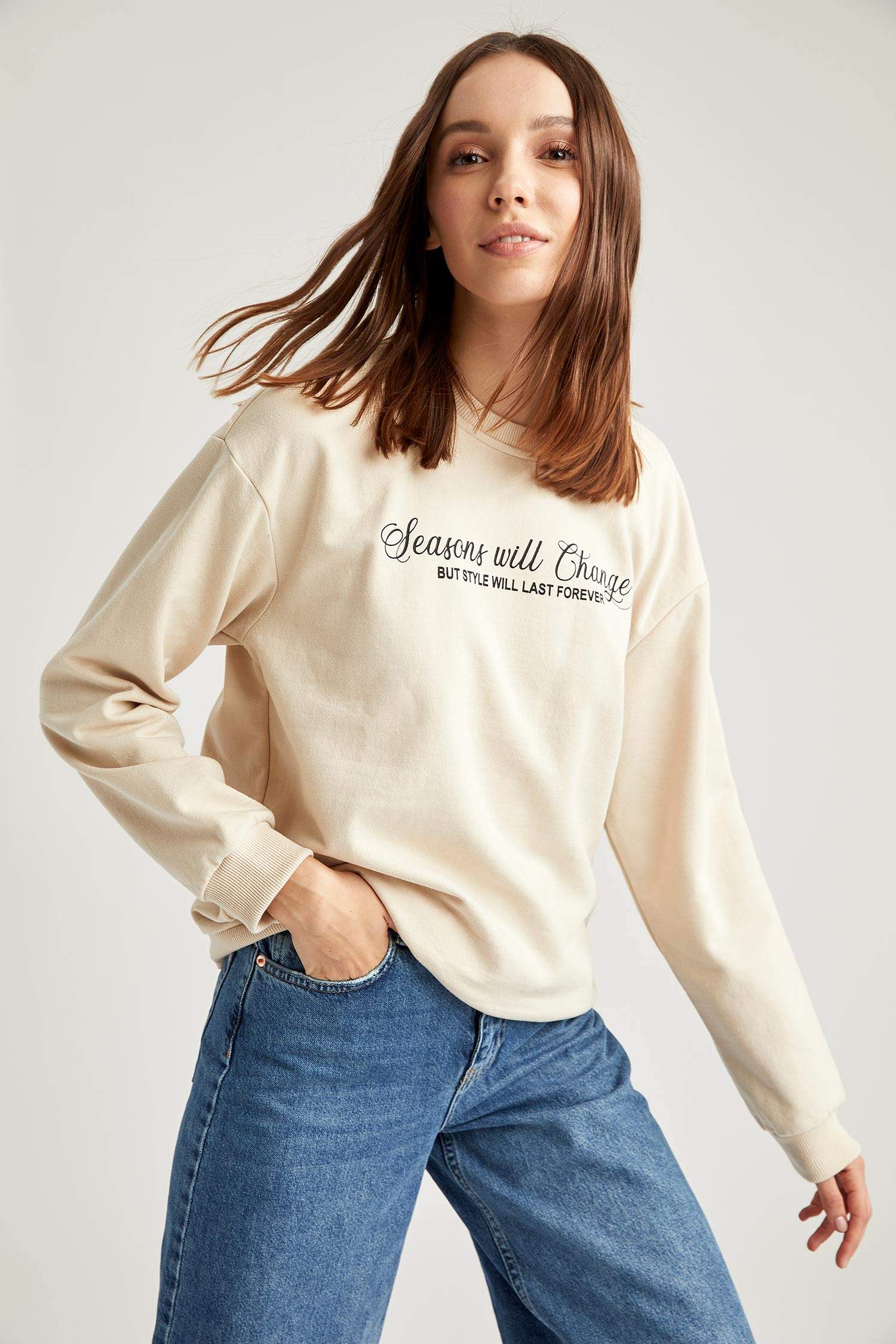 Yazı Baskılı Relax Fit Sweatshirt