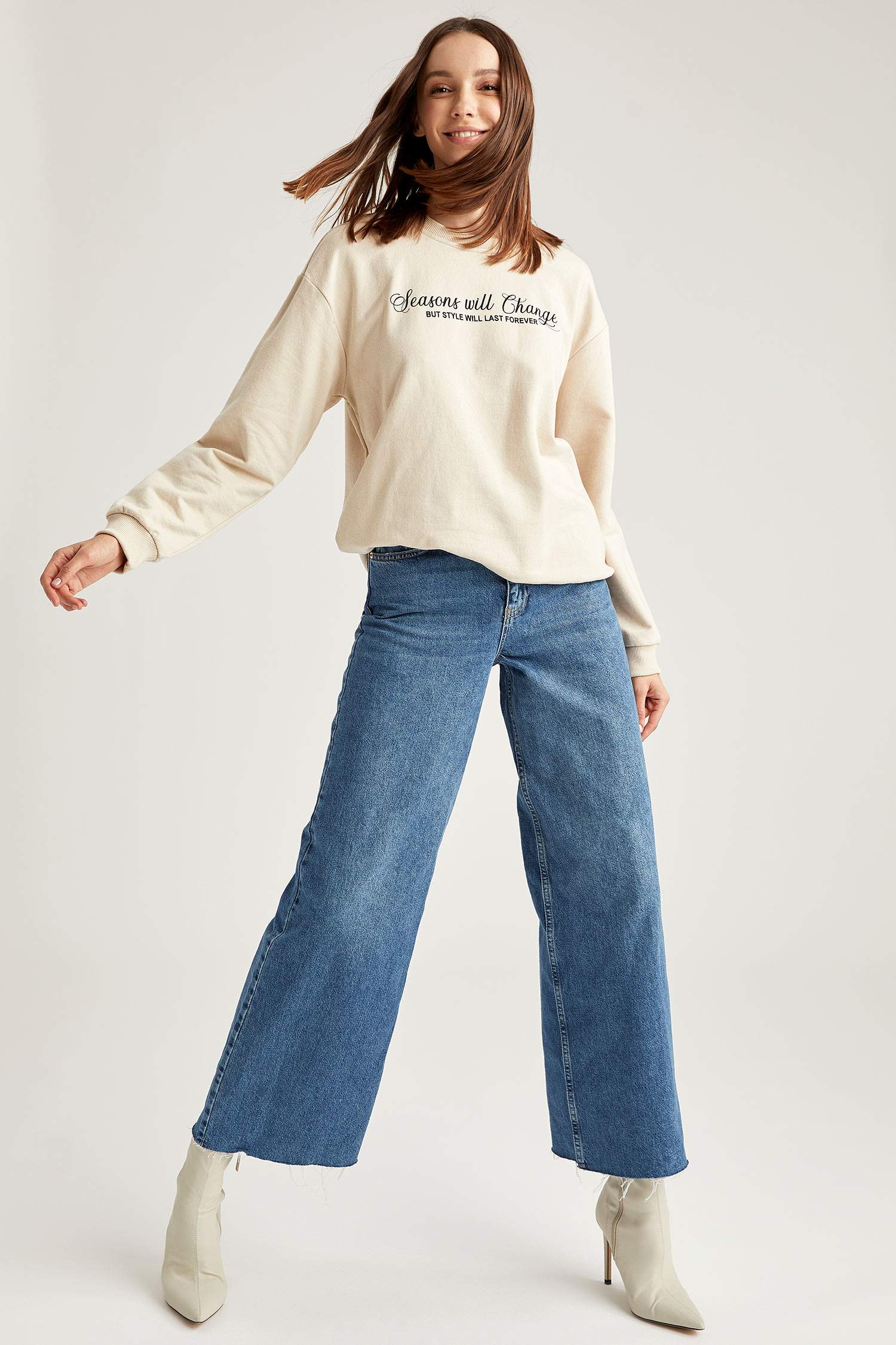 Yazı Baskılı Relax Fit Sweatshirt