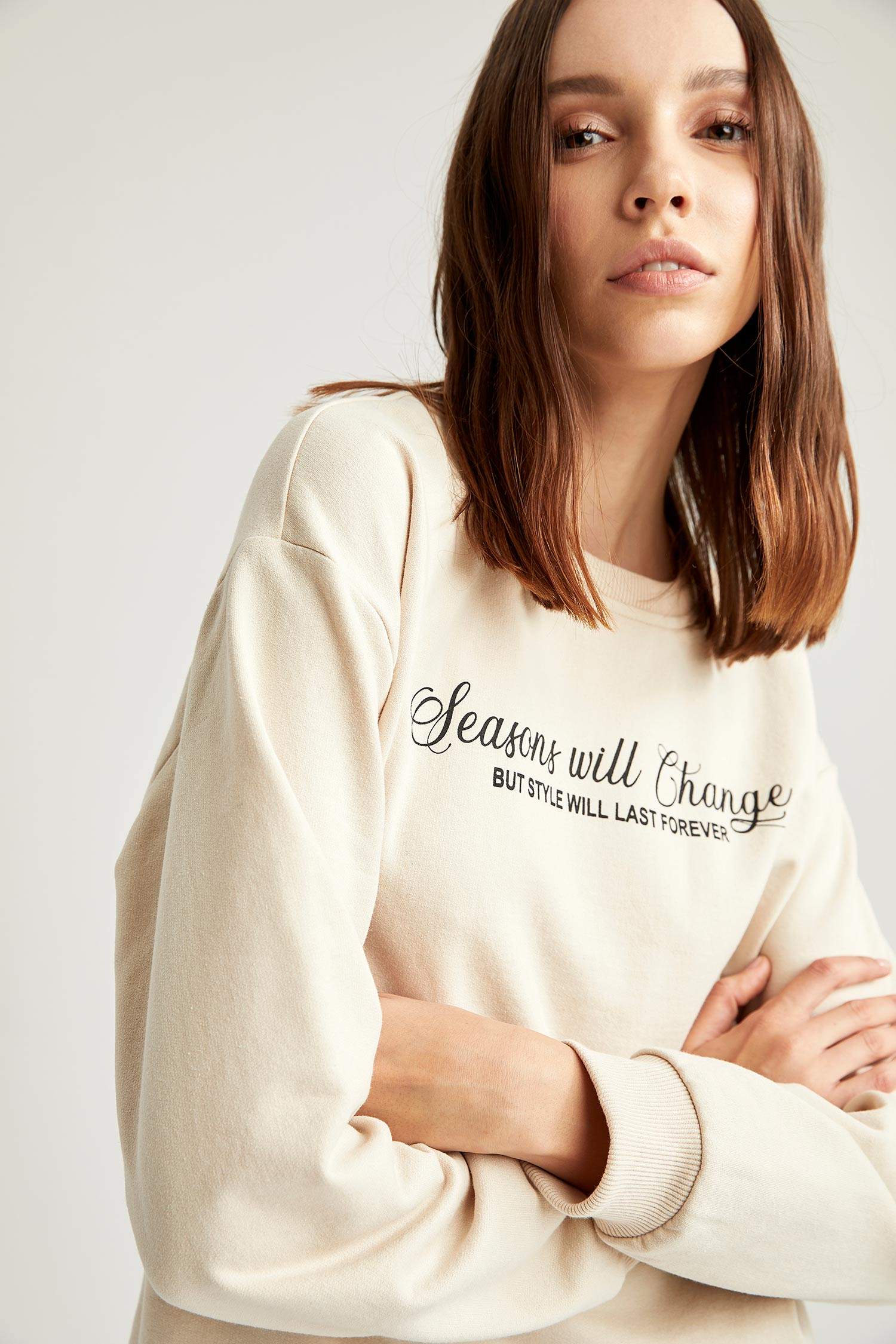 Yazı Baskılı Relax Fit Sweatshirt