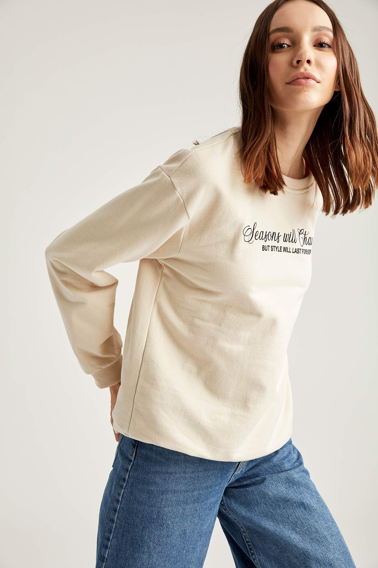 Yazı Baskılı Relax Fit Sweatshirt
