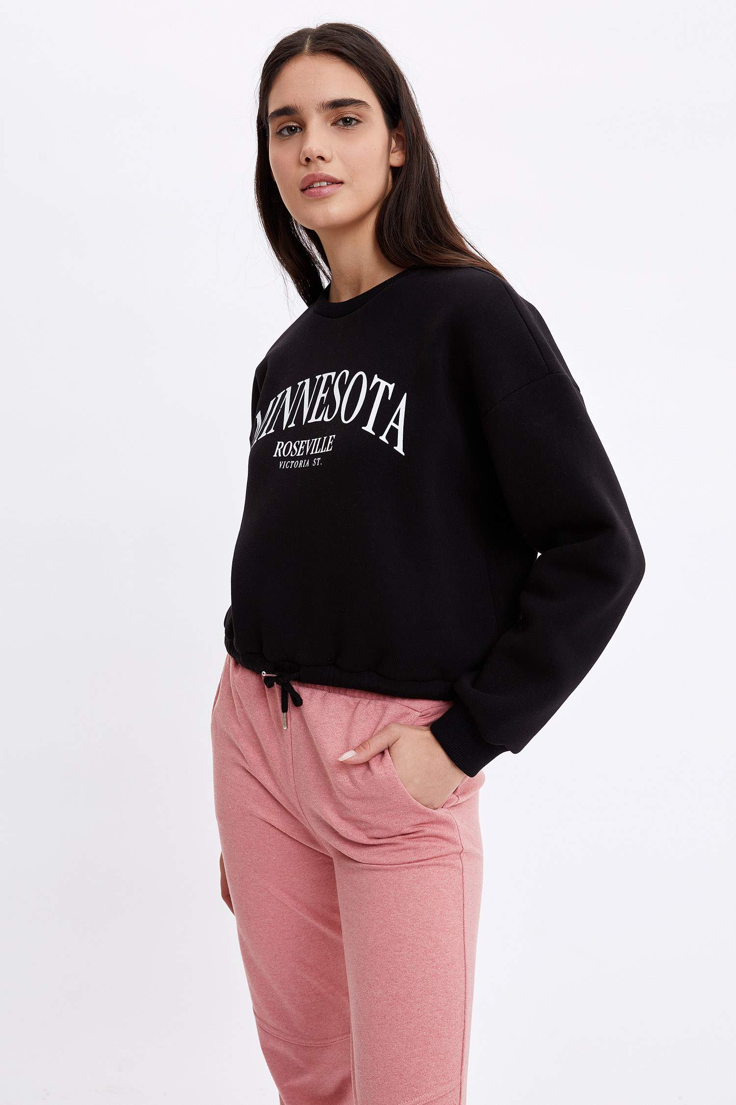 Şehir Desenli Regular Fit Bisiklet Yaka Uzun Kollu Sweatshirt
