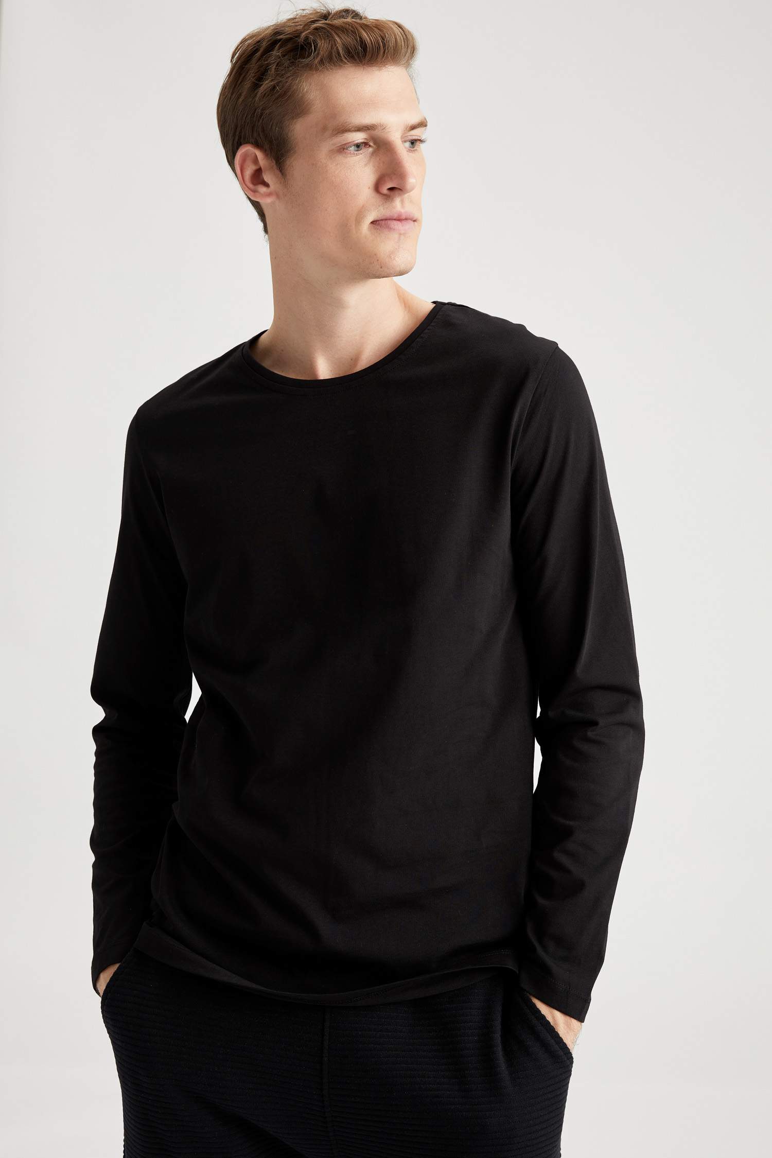 2'li Body Slim Fit Bisiklet Yaka Uzun Kollu