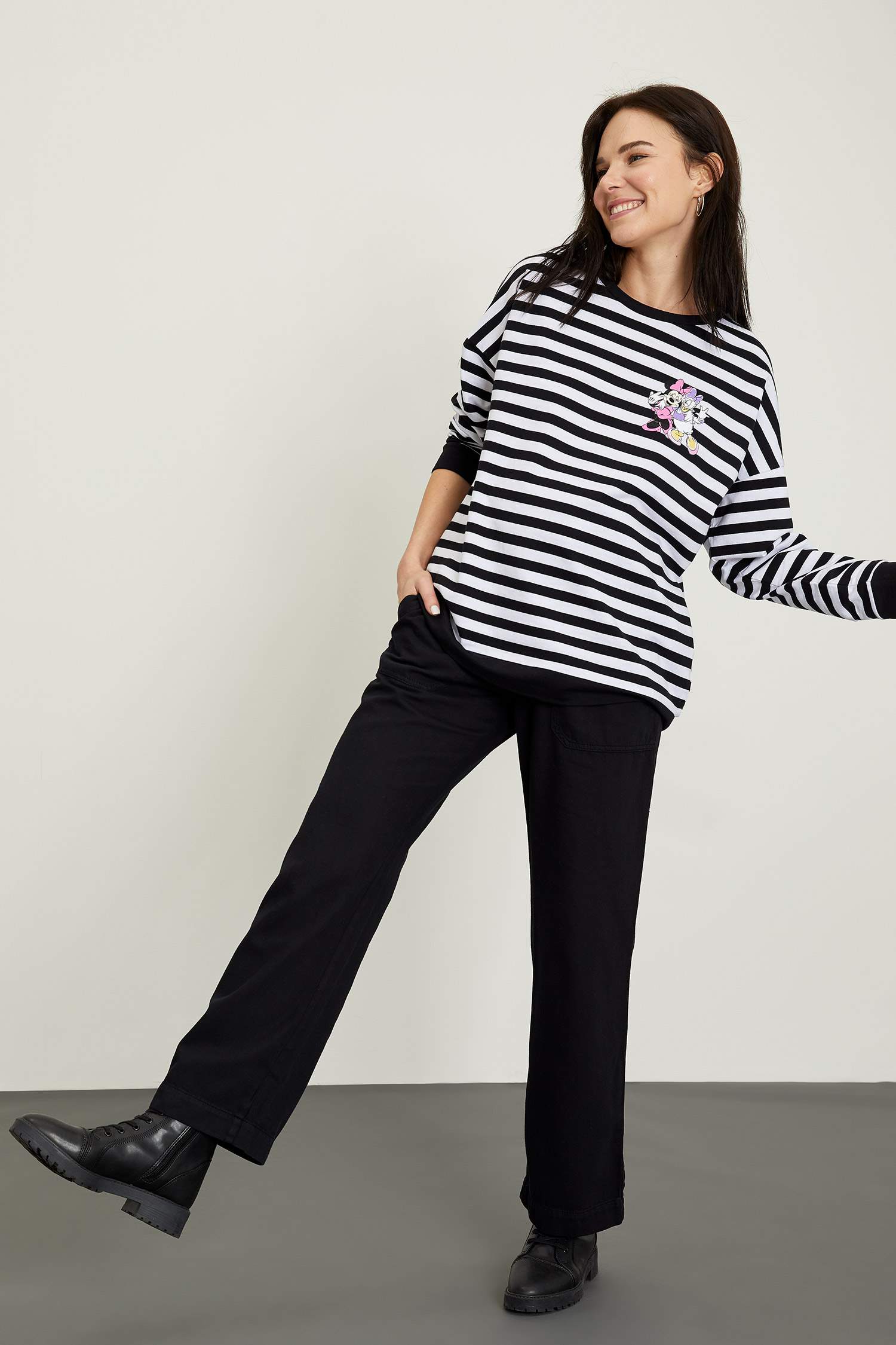 Disney Lisanslı Çizgili Hamile Sweatshirt
