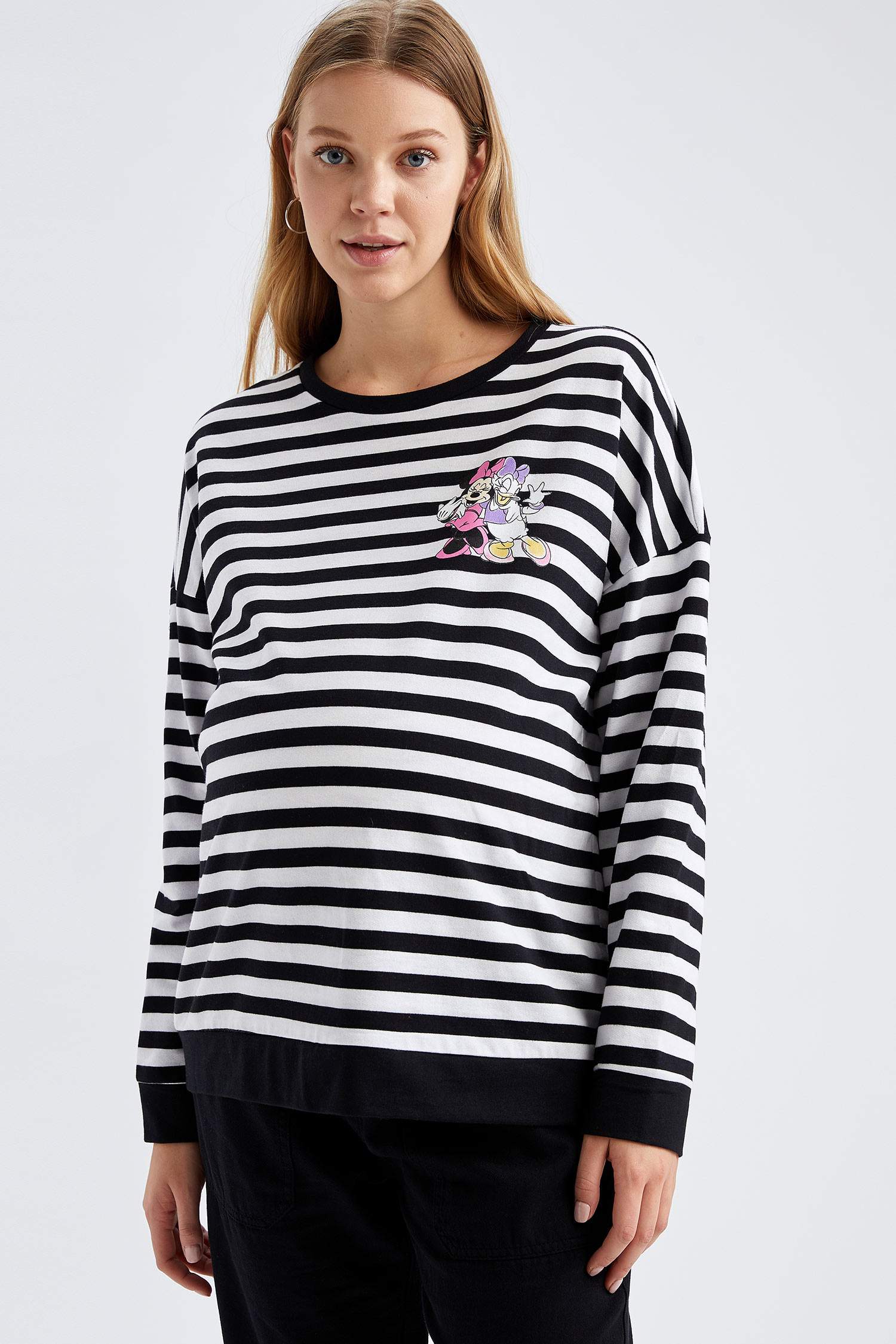 Disney Lisanslı Çizgili Hamile Sweatshirt