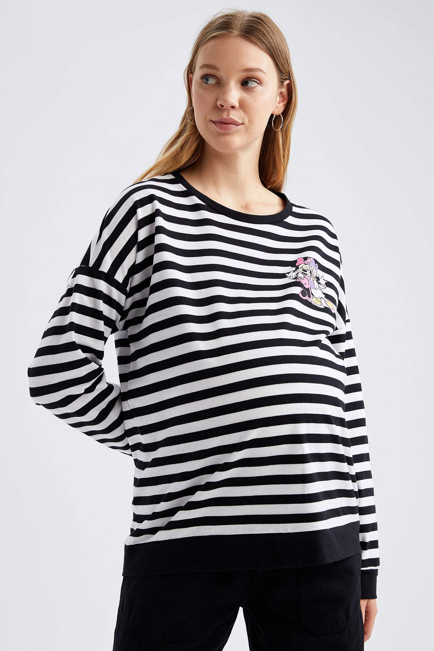 Disney Lisanslı Çizgili Hamile Sweatshirt