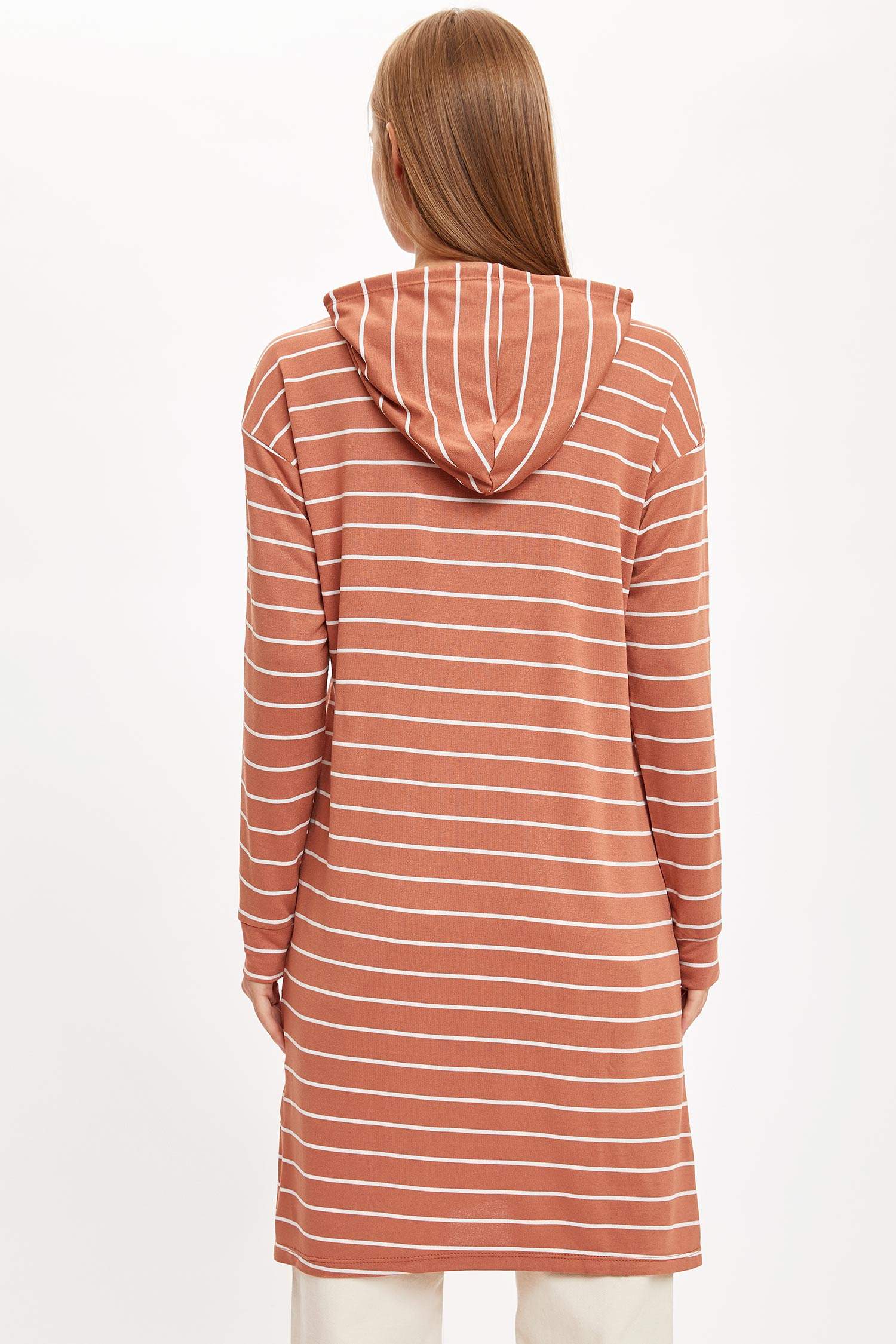 Çizgili Kapüşonlu Sweat Tunik
