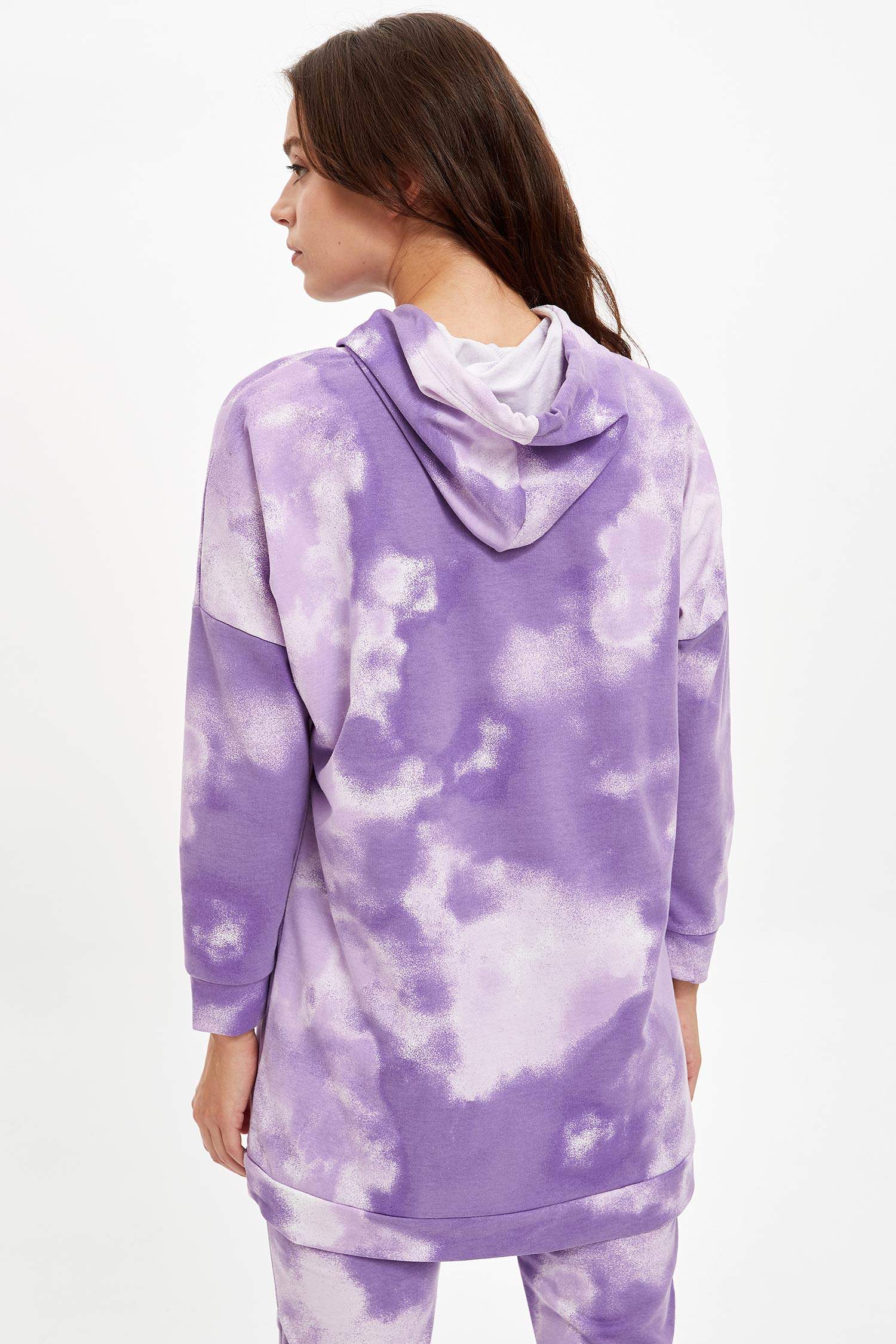 Batik Baskılı Kapüşonlu Sweat Tunik