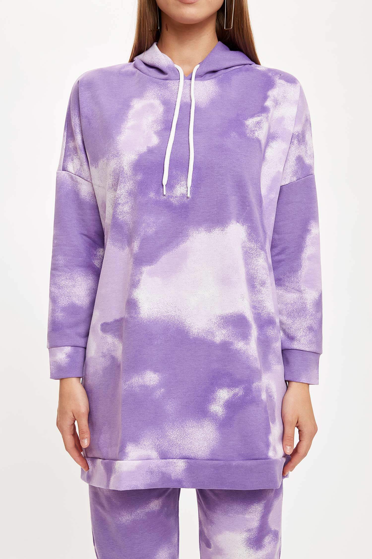 Batik Baskılı Kapüşonlu Sweat Tunik