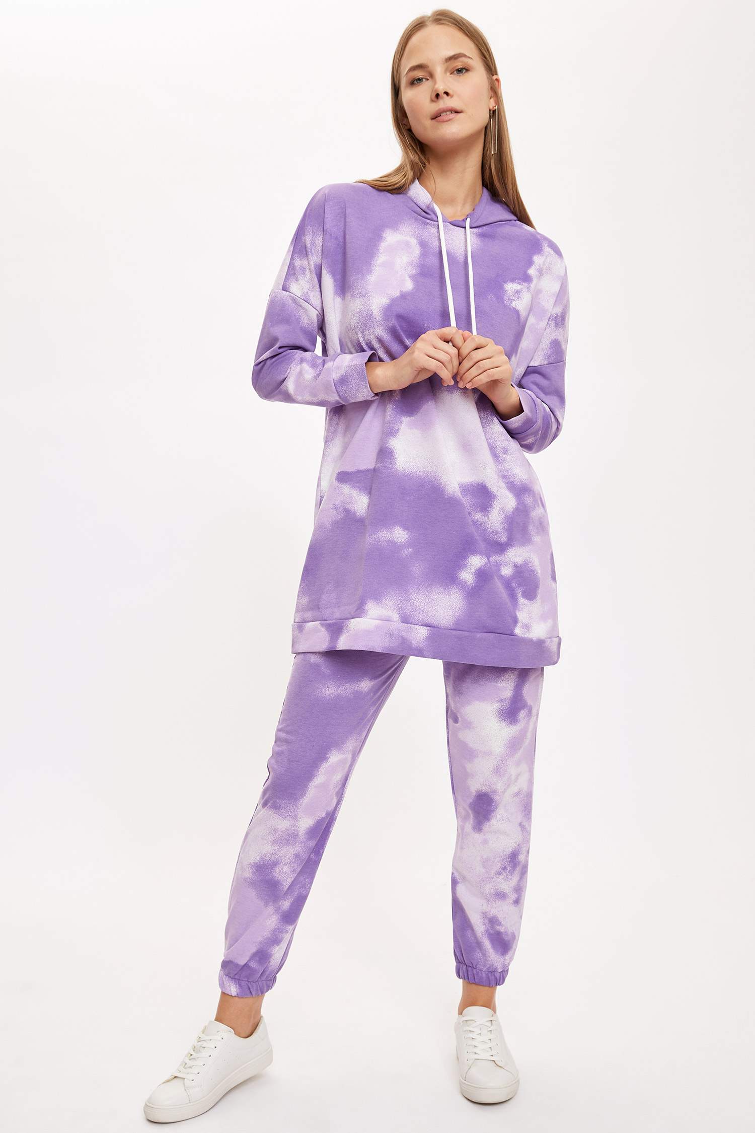Batik Baskılı Kapüşonlu Sweat Tunik