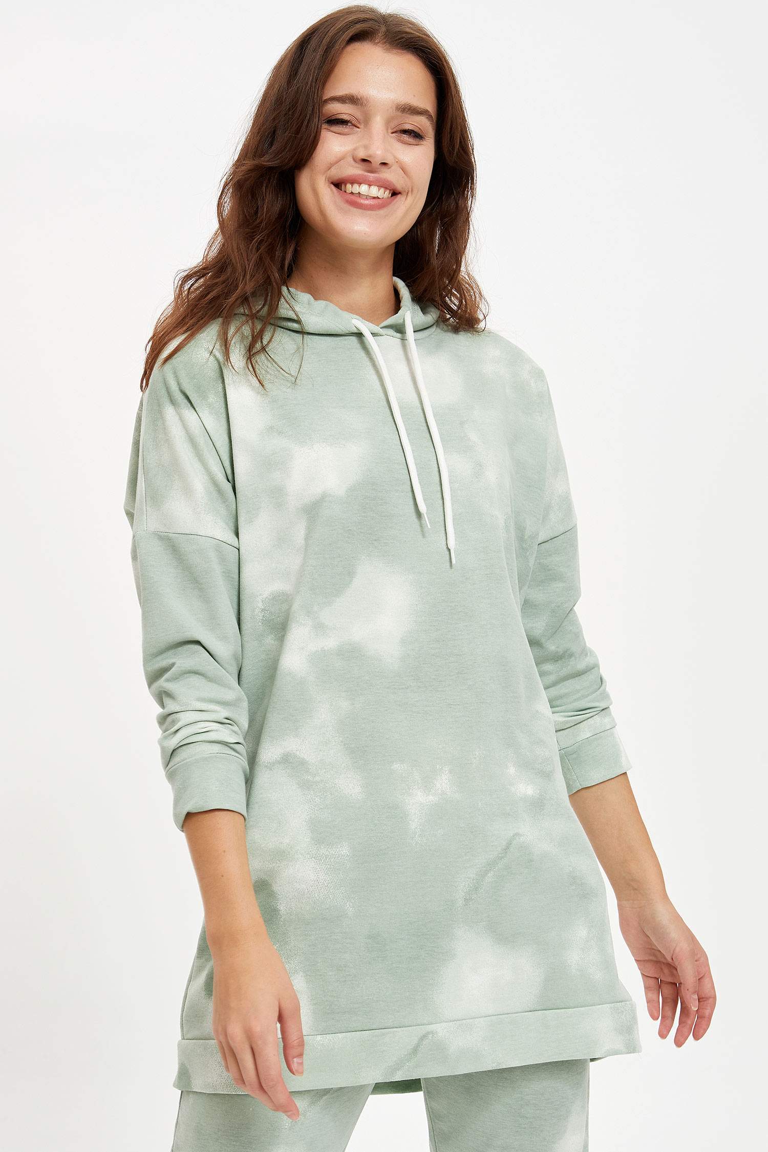 Batik Baskılı Kapüşonlu Sweat Tunik