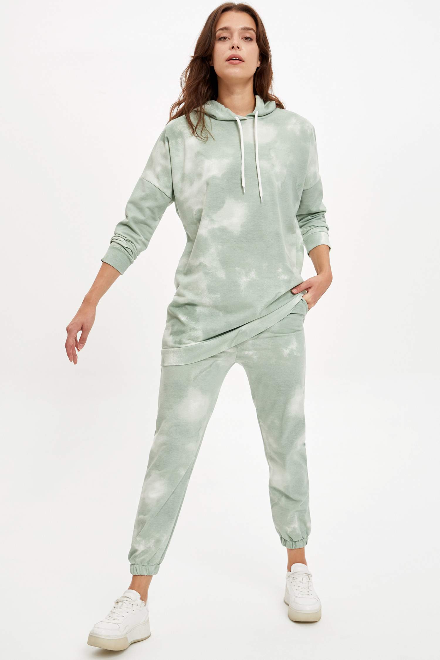 Batik Baskılı Kapüşonlu Sweat Tunik