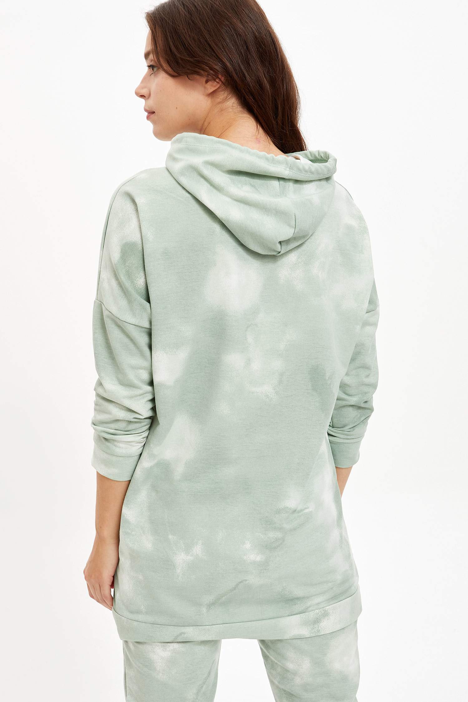 Batik Baskılı Kapüşonlu Sweat Tunik