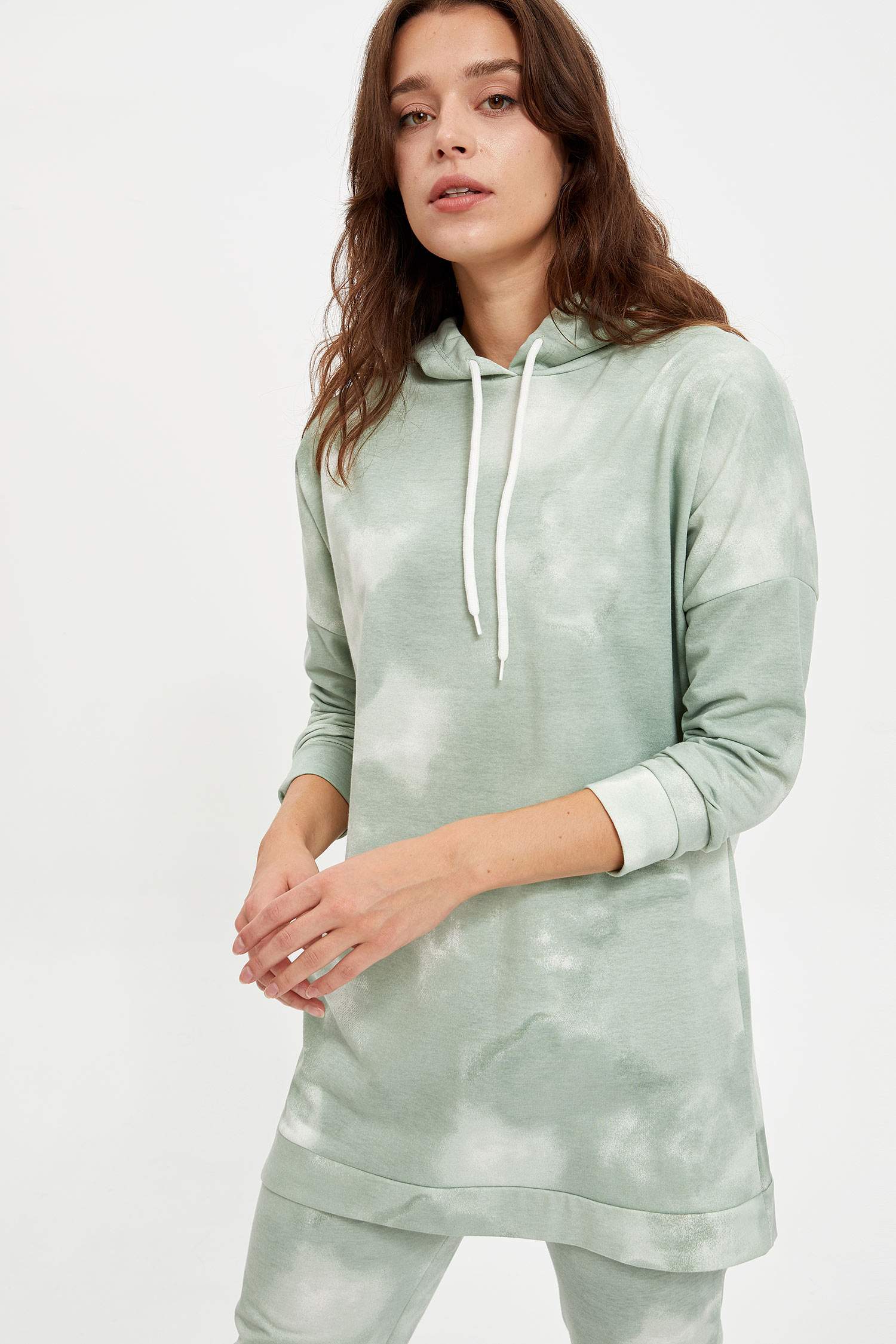 Batik Baskılı Kapüşonlu Sweat Tunik