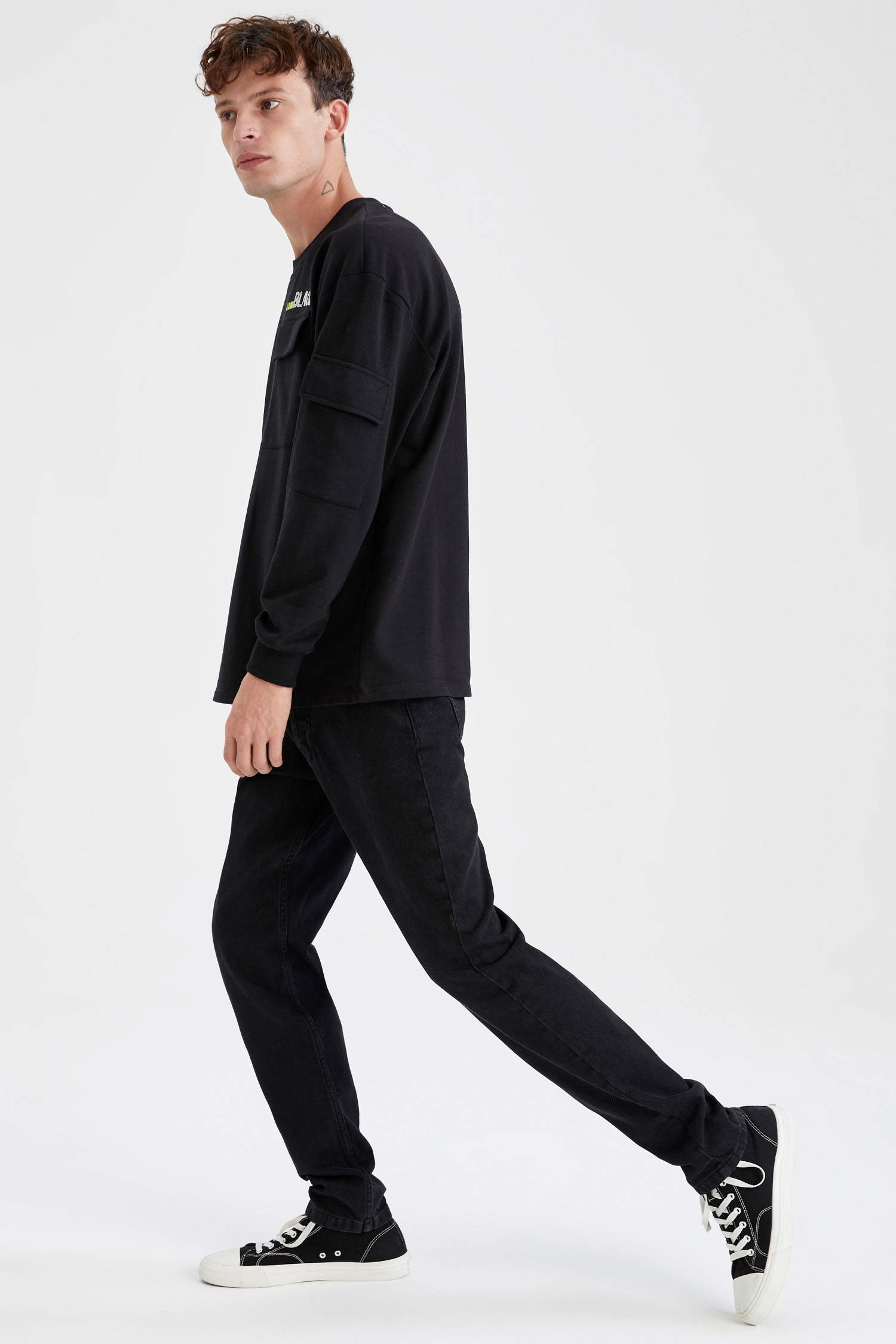 Oversize Fit Baskılı Bisiklet Yaka Sweatshirt