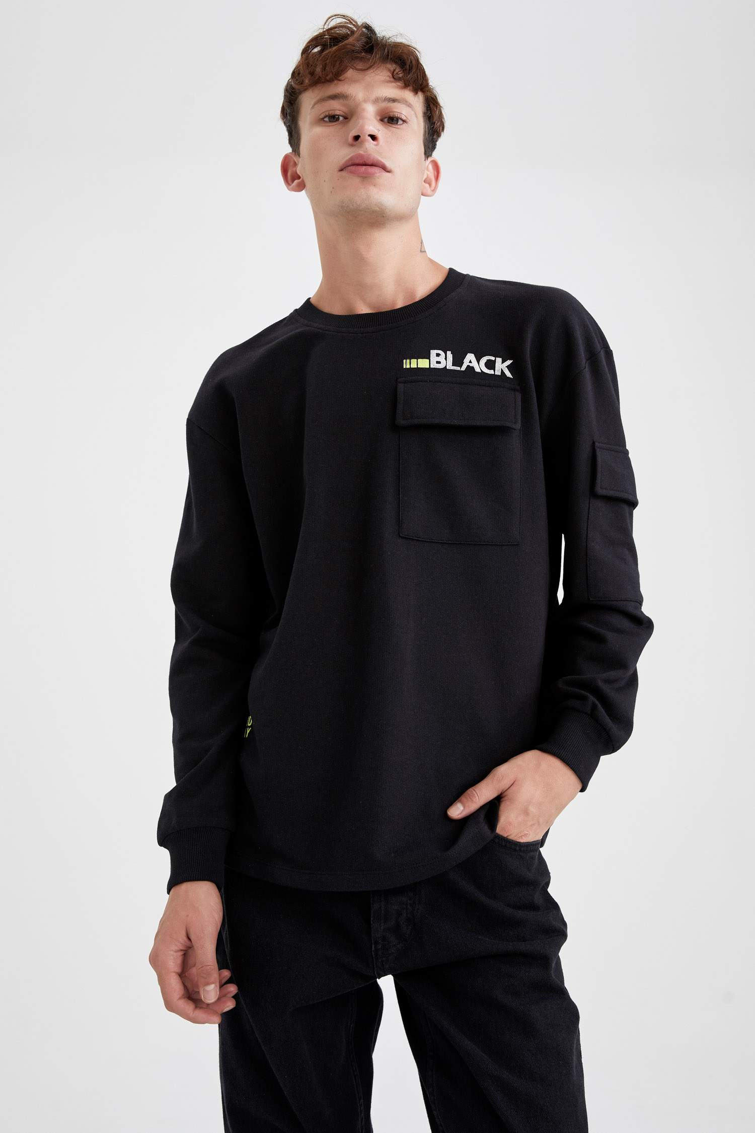 Oversize Fit Baskılı Bisiklet Yaka Sweatshirt