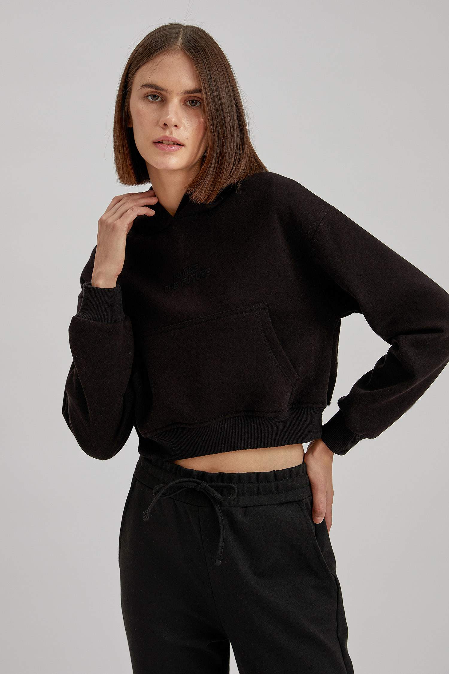 Kapüşonlu Relax Fit Crop Sweatshirt