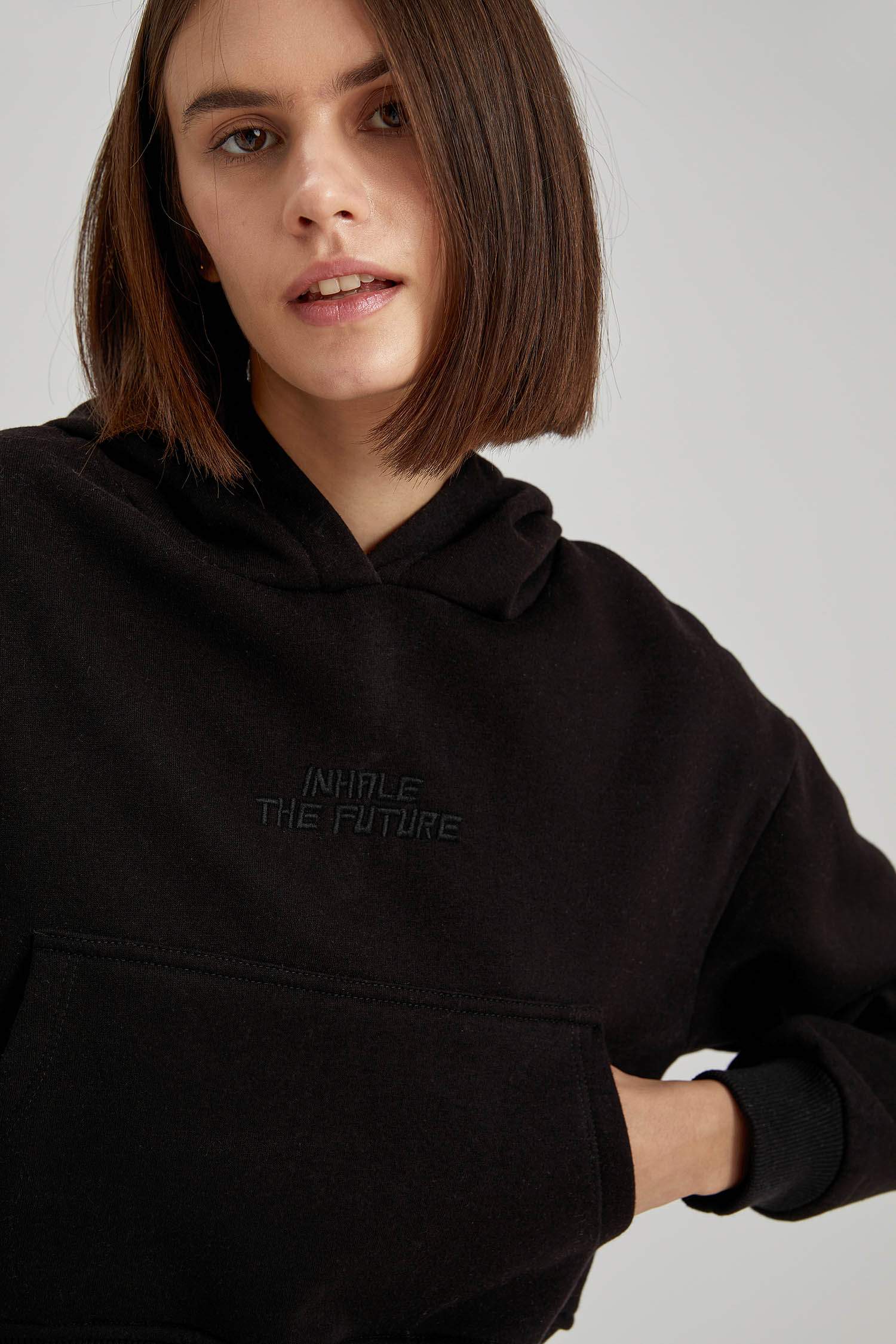 Kapüşonlu Relax Fit Crop Sweatshirt