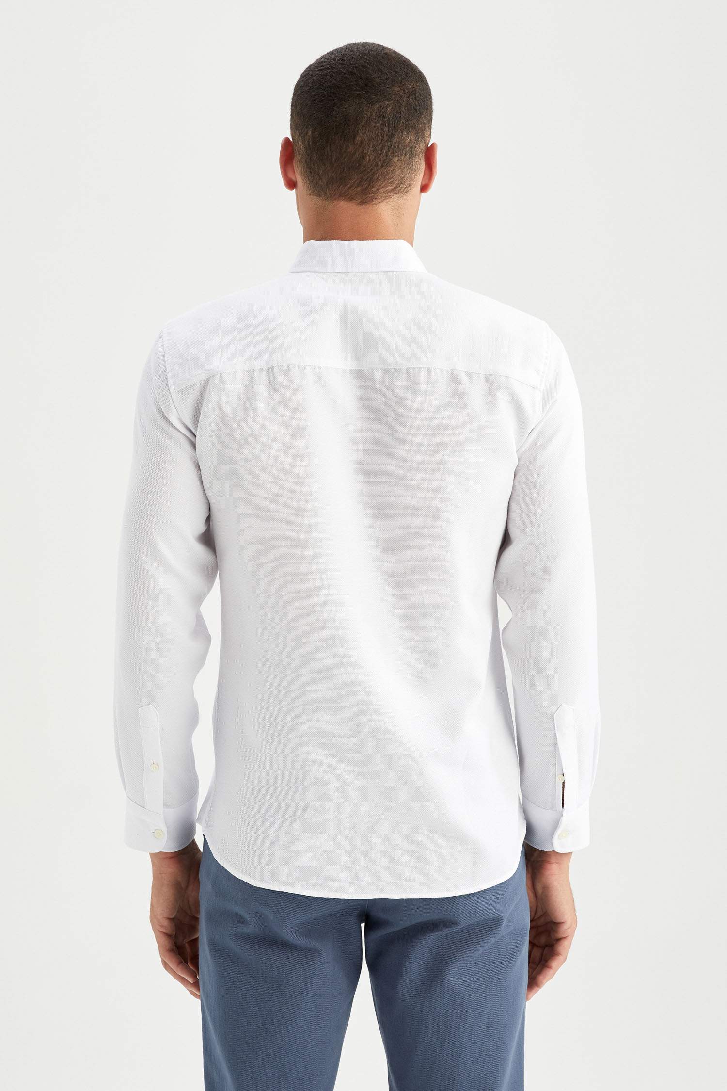 Slim Fit Polo Yaka Geri Dönüşümlü Uzun Kollu Gömlek
