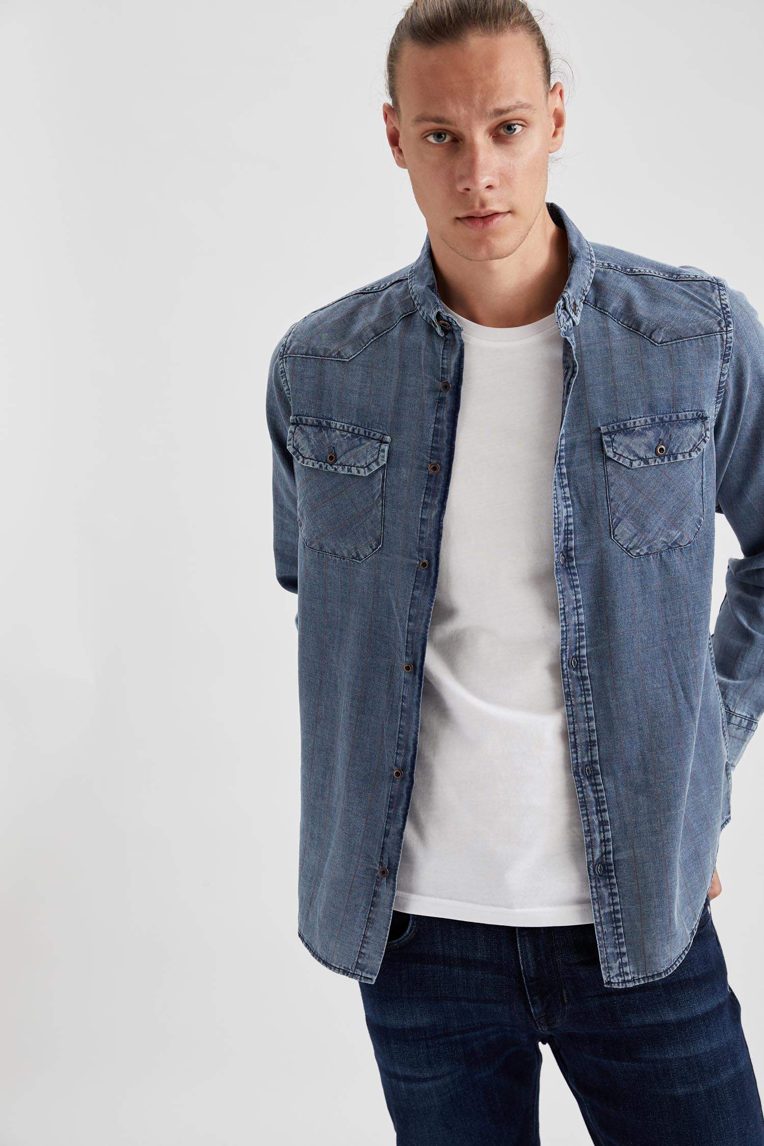 Slim Fit Uzun Kollu Jean Gömlek