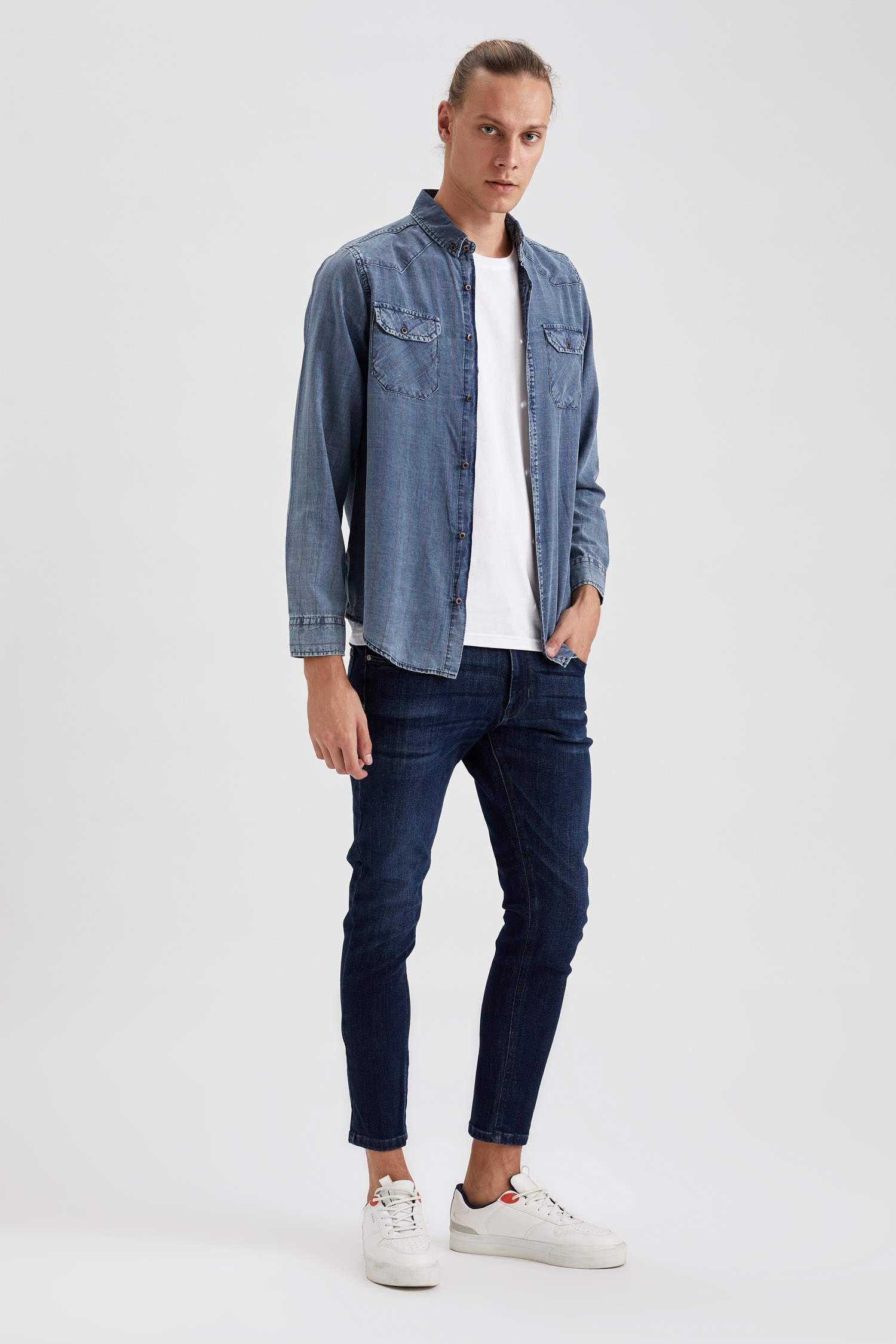 Slim Fit Uzun Kollu Jean Gömlek