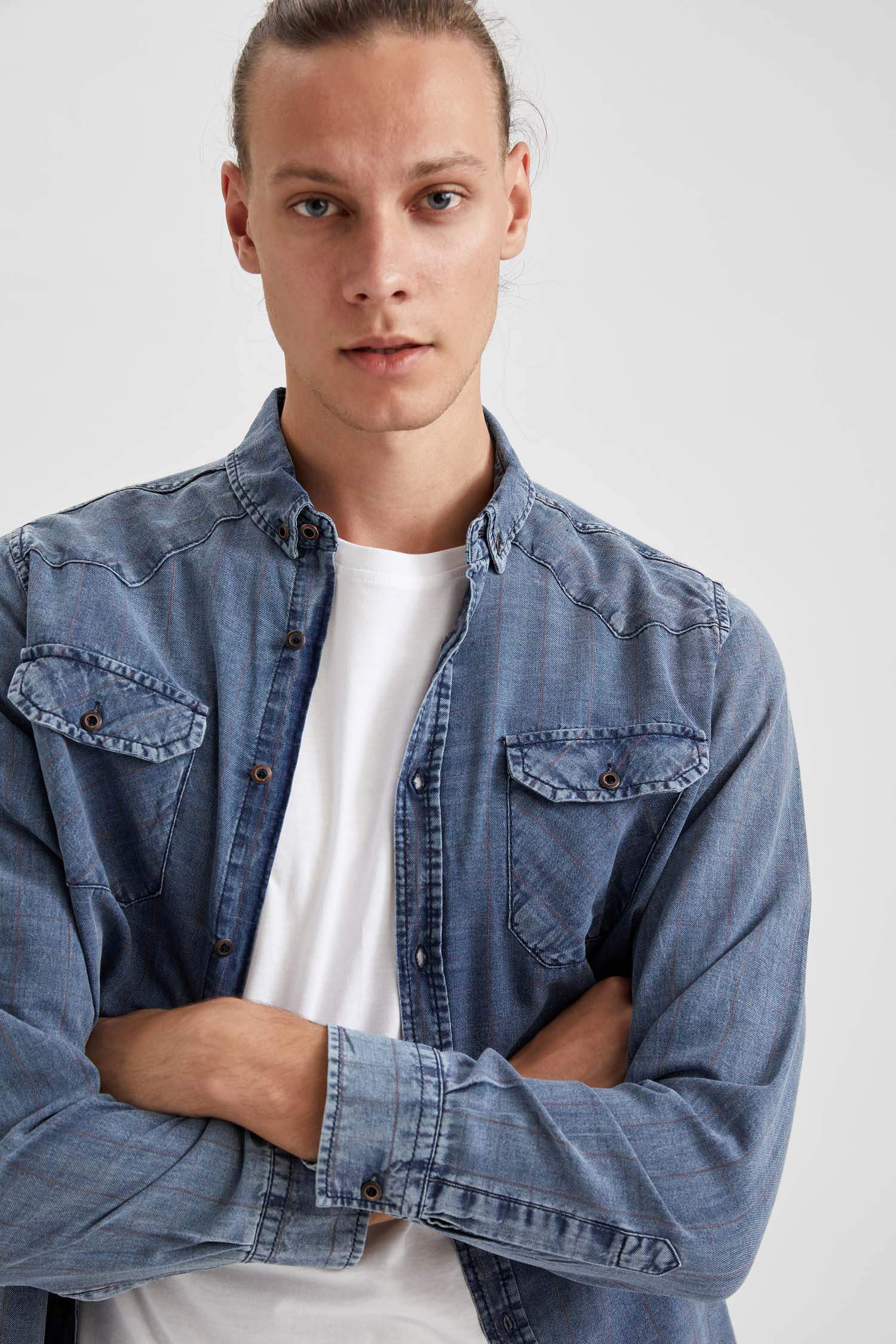 Slim Fit Uzun Kollu Jean Gömlek