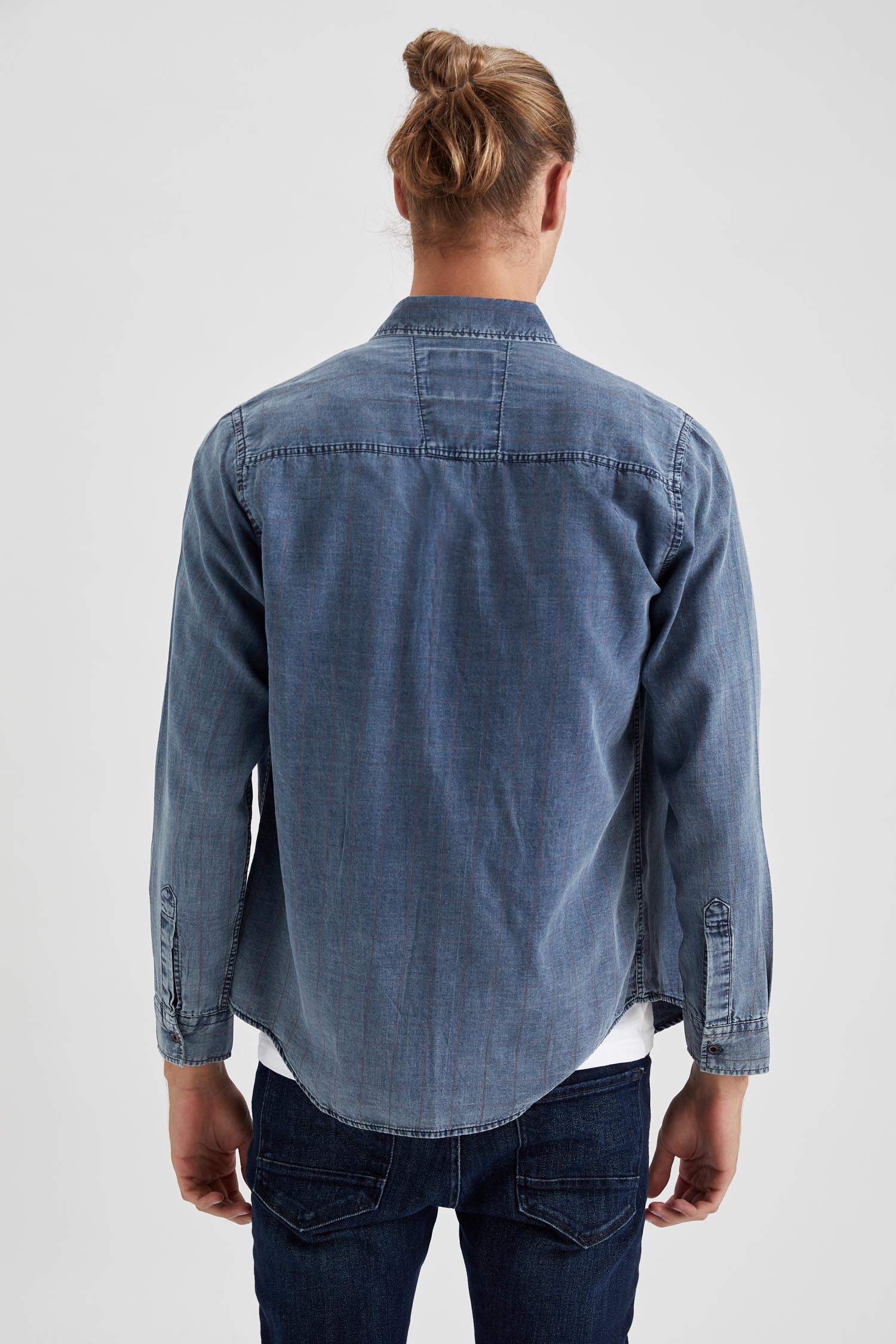 Slim Fit Uzun Kollu Jean Gömlek