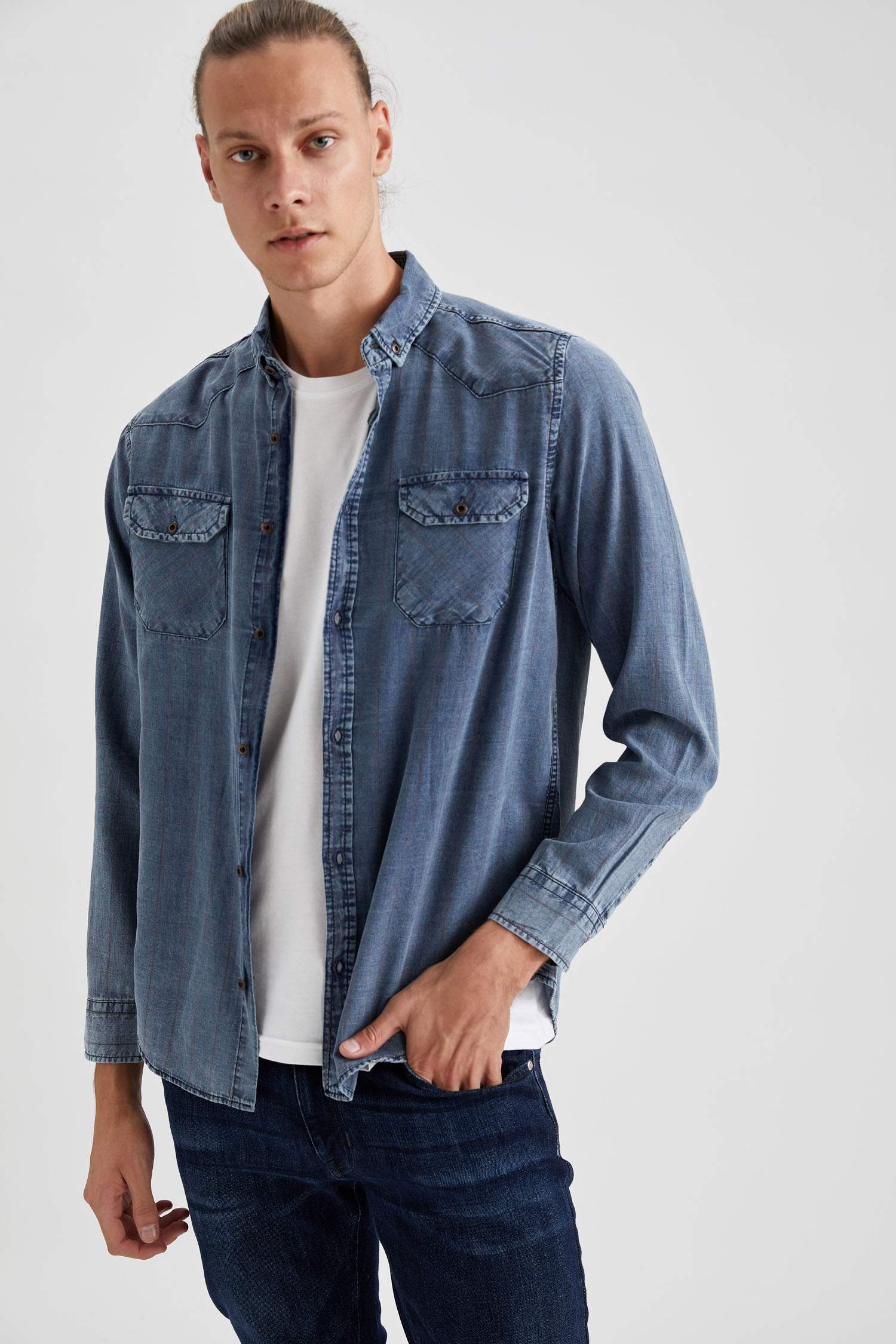 Slim Fit Uzun Kollu Jean Gömlek