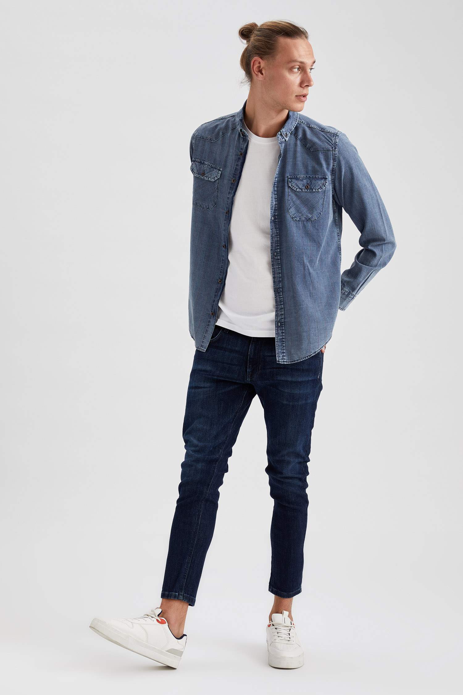 Slim Fit Uzun Kollu Jean Gömlek