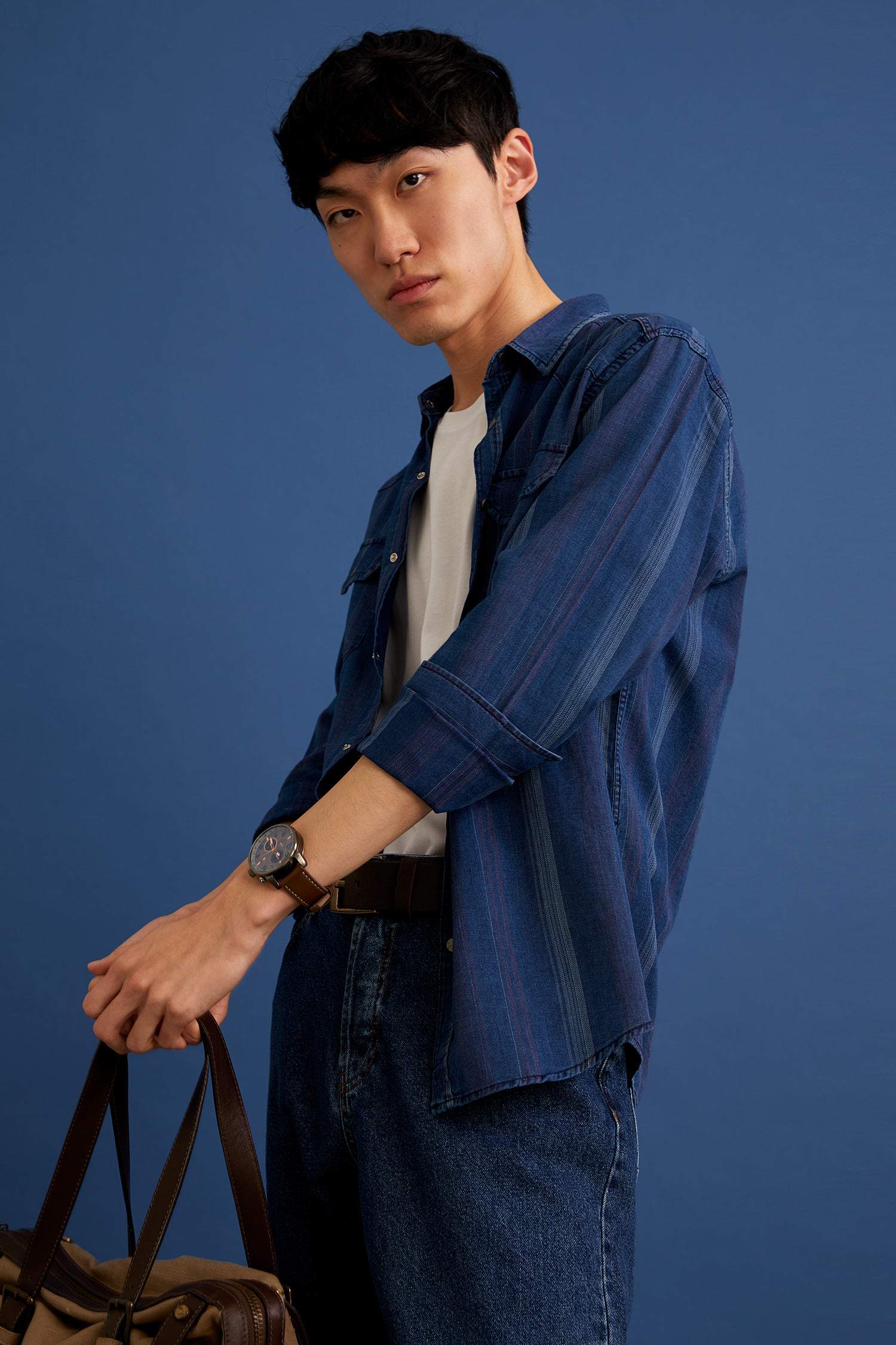 Slim Fit Uzun Kollu Jean Gömlek