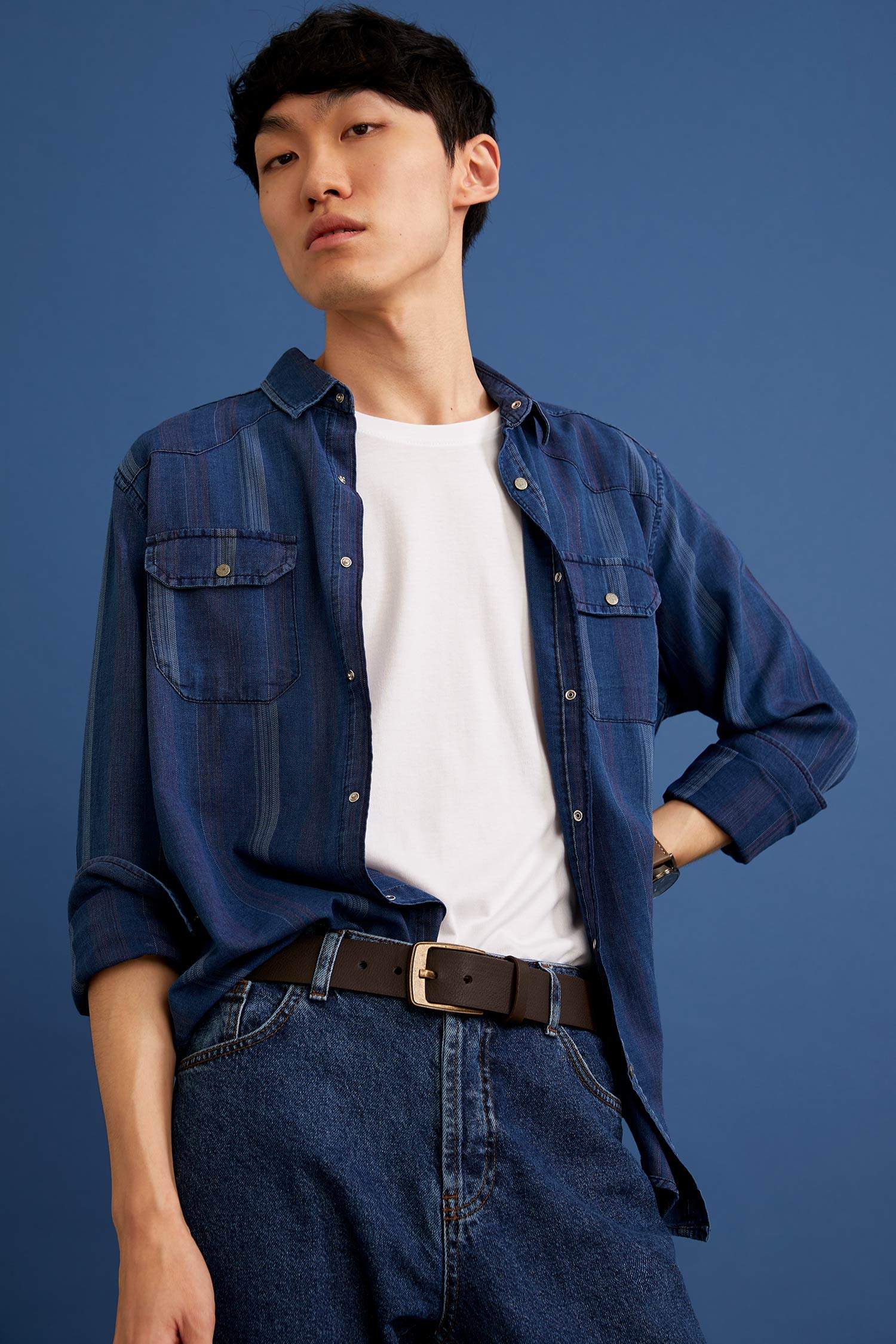 Slim Fit Uzun Kollu Jean Gömlek