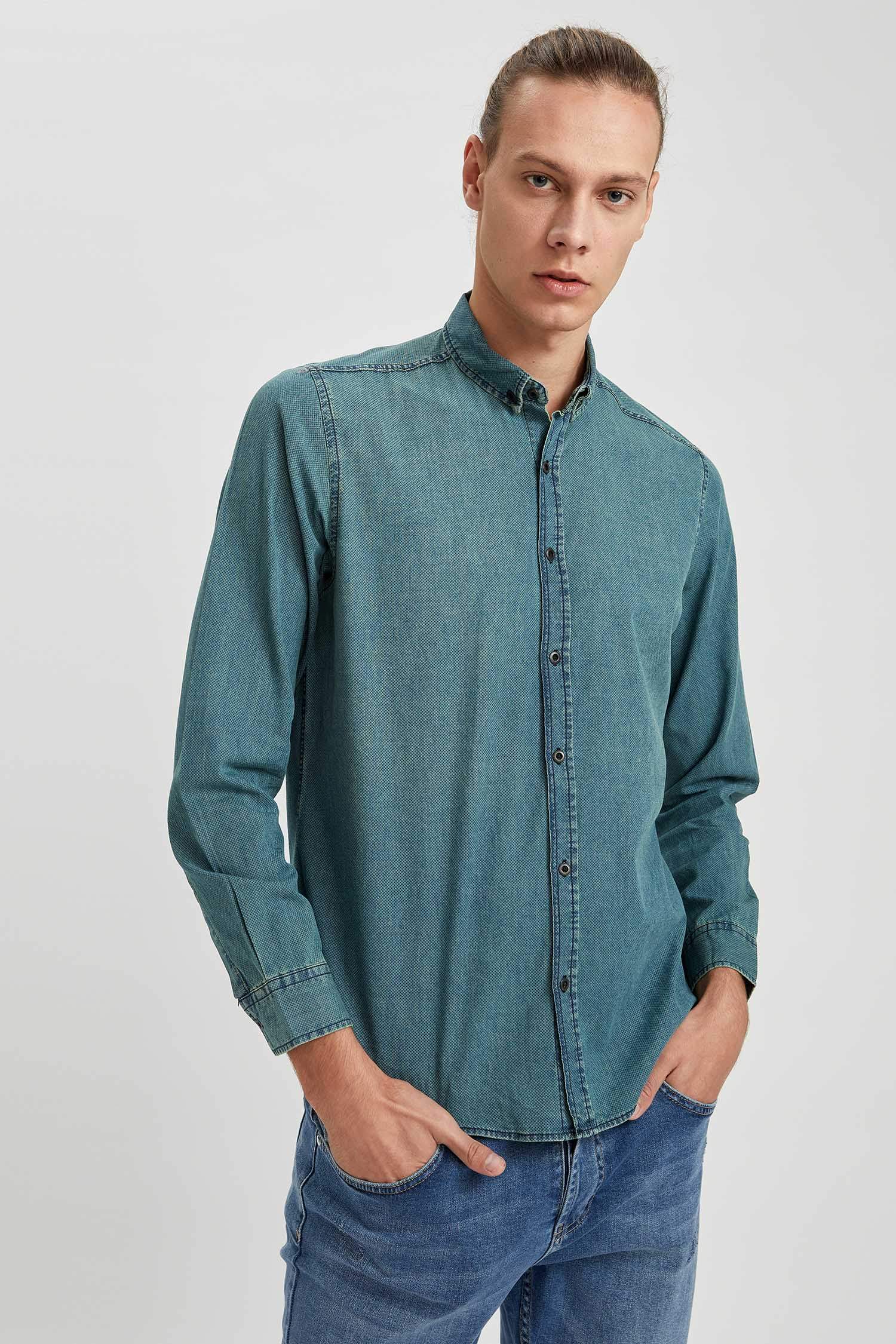 Slim Fit Uzun Kollu Jean Gömlek