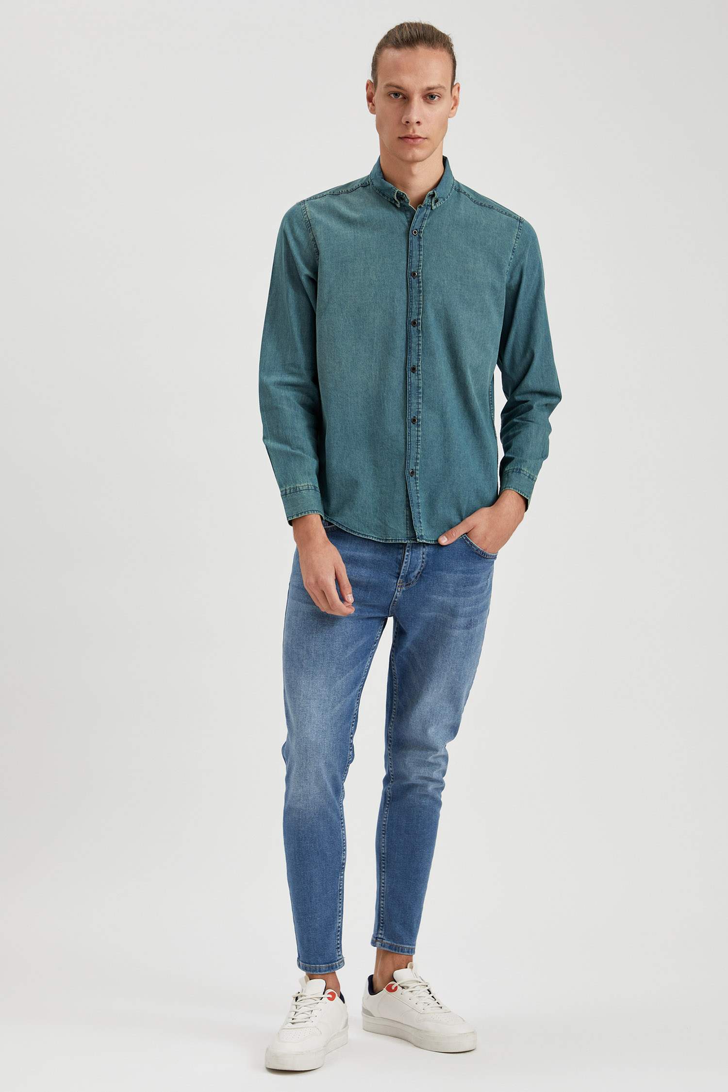 Slim Fit Uzun Kollu Jean Gömlek