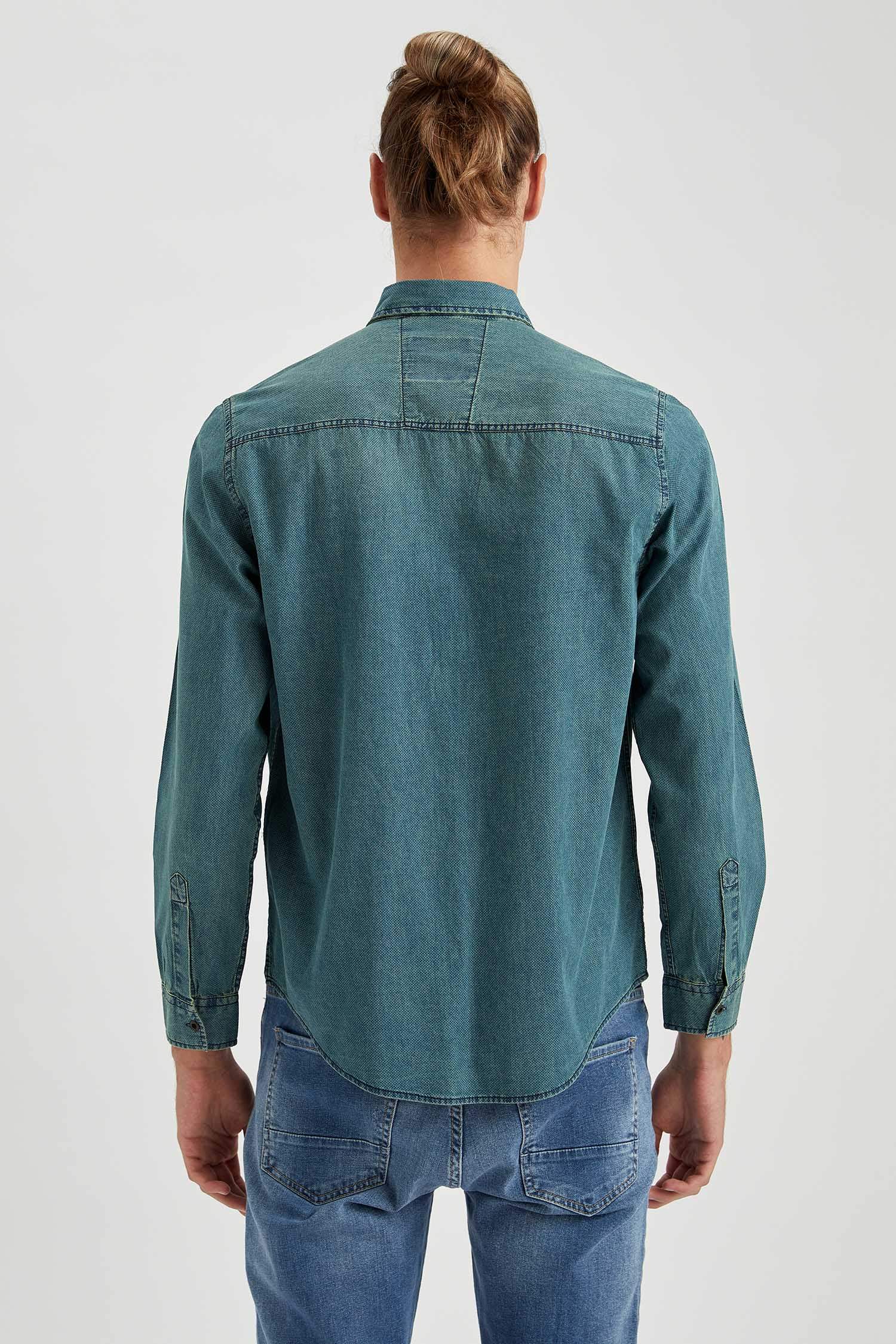 Slim Fit Uzun Kollu Jean Gömlek