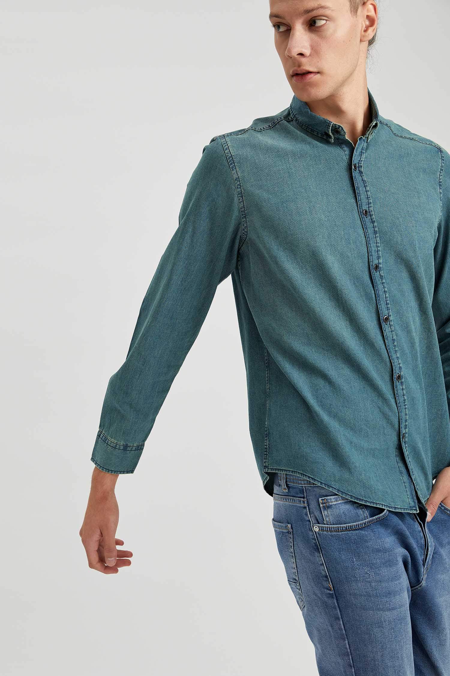 Slim Fit Uzun Kollu Jean Gömlek